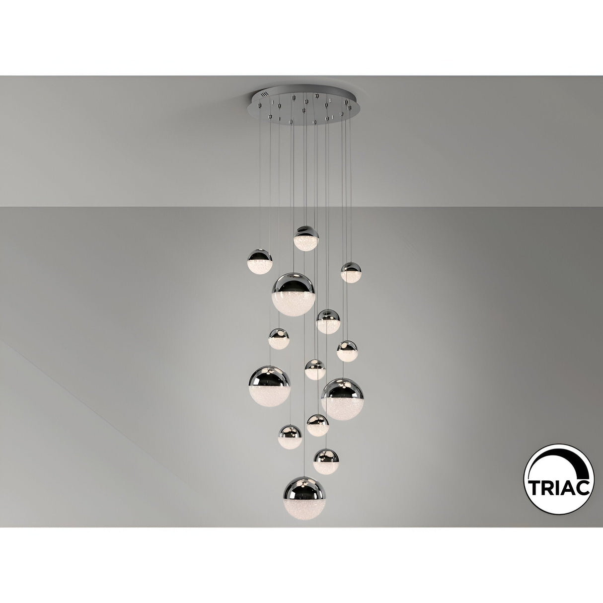 Sphere 14 Light Dimmable LED Large Cluster Pendant Light 78W 3000K - Chrome