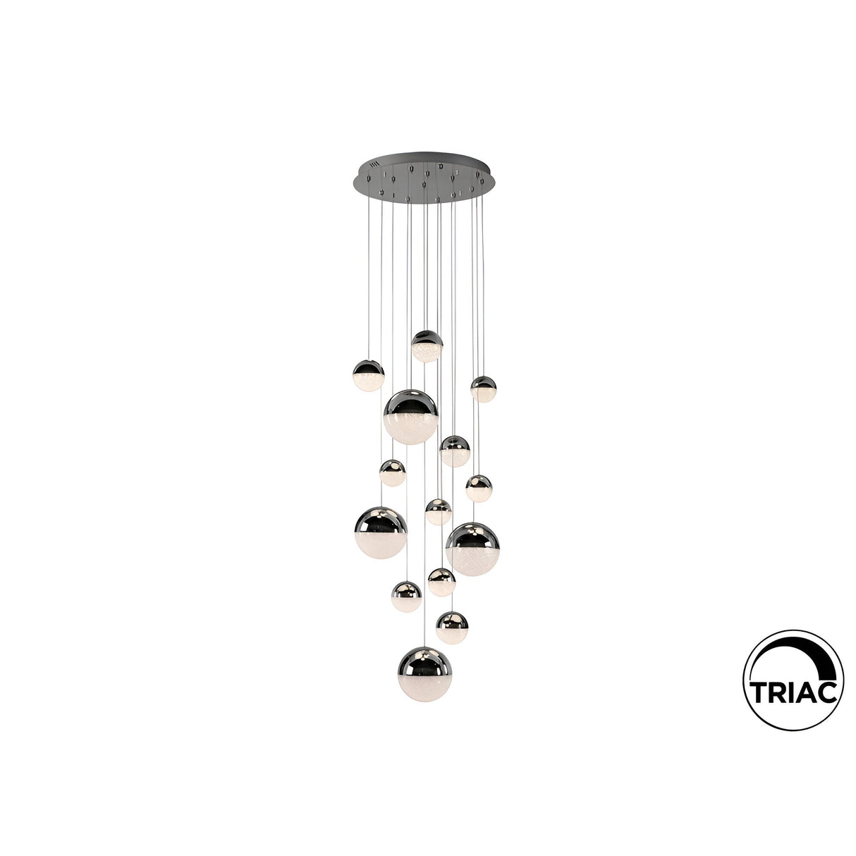 Sphere 14 Light Dimmable LED Large Cluster Pendant Light 78W 3000K - Chrome