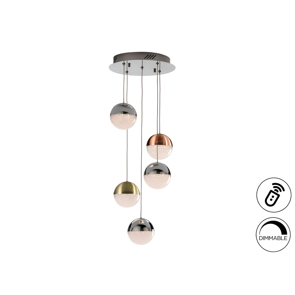Sphere 5 Light Dimmable LED Cluster Pendant Light - Multicoloured (With Remote Control)