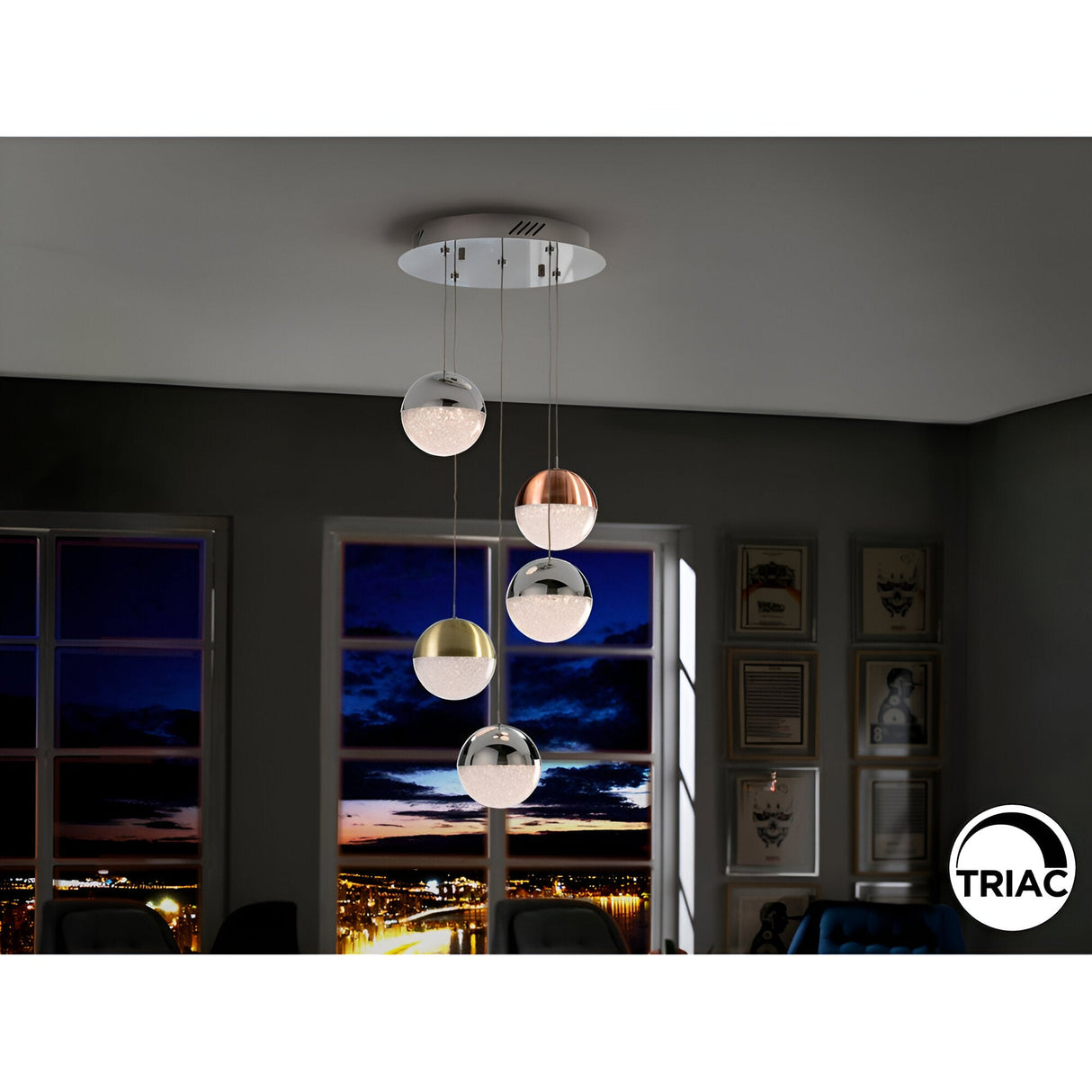 Sphere 5 Light Dimmable LED Cluster Pendant Light 24W 3000K - Multicoloured