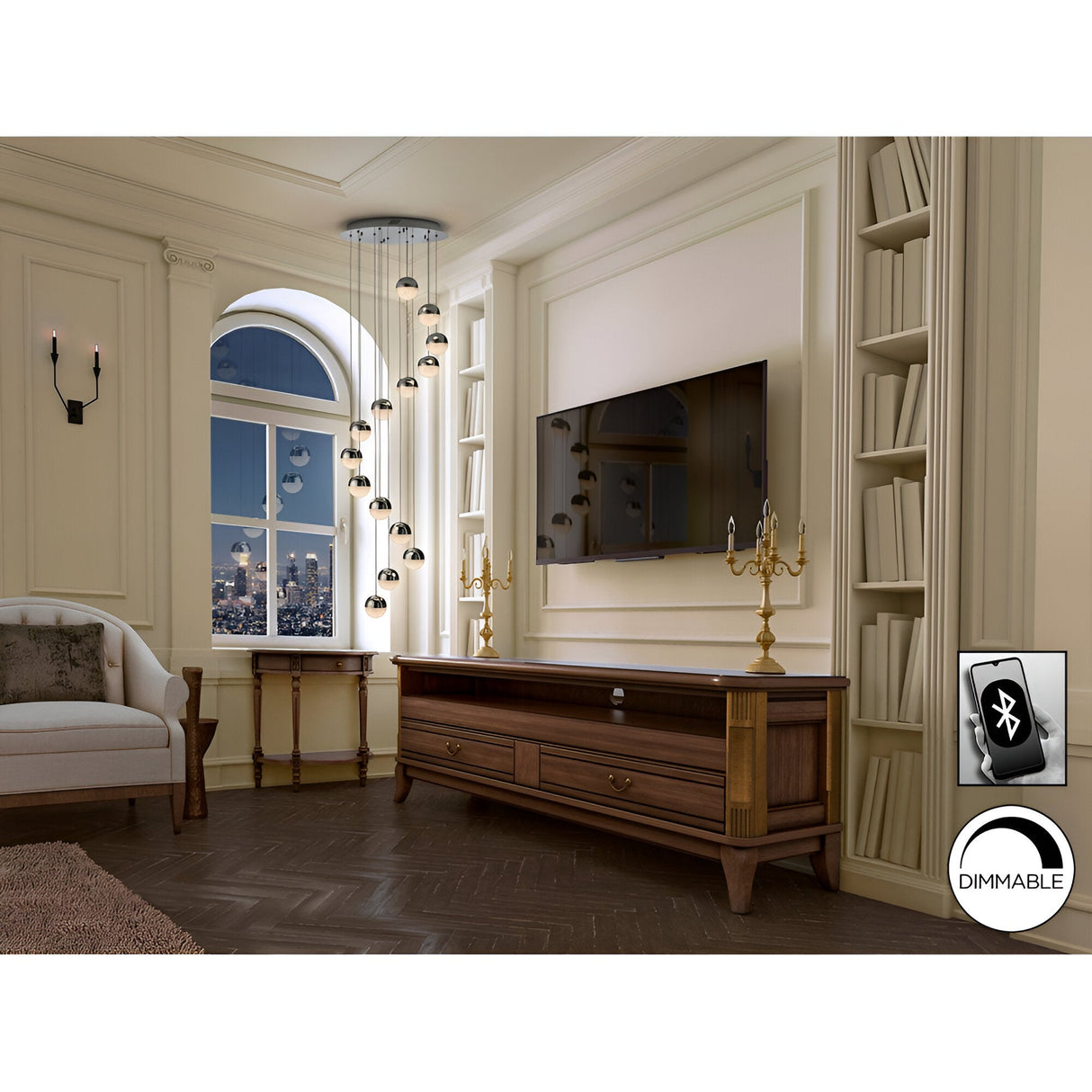 Sphere 14 Light Dimmable LED Cluster Pendant Light 50W 3000K - Chrome