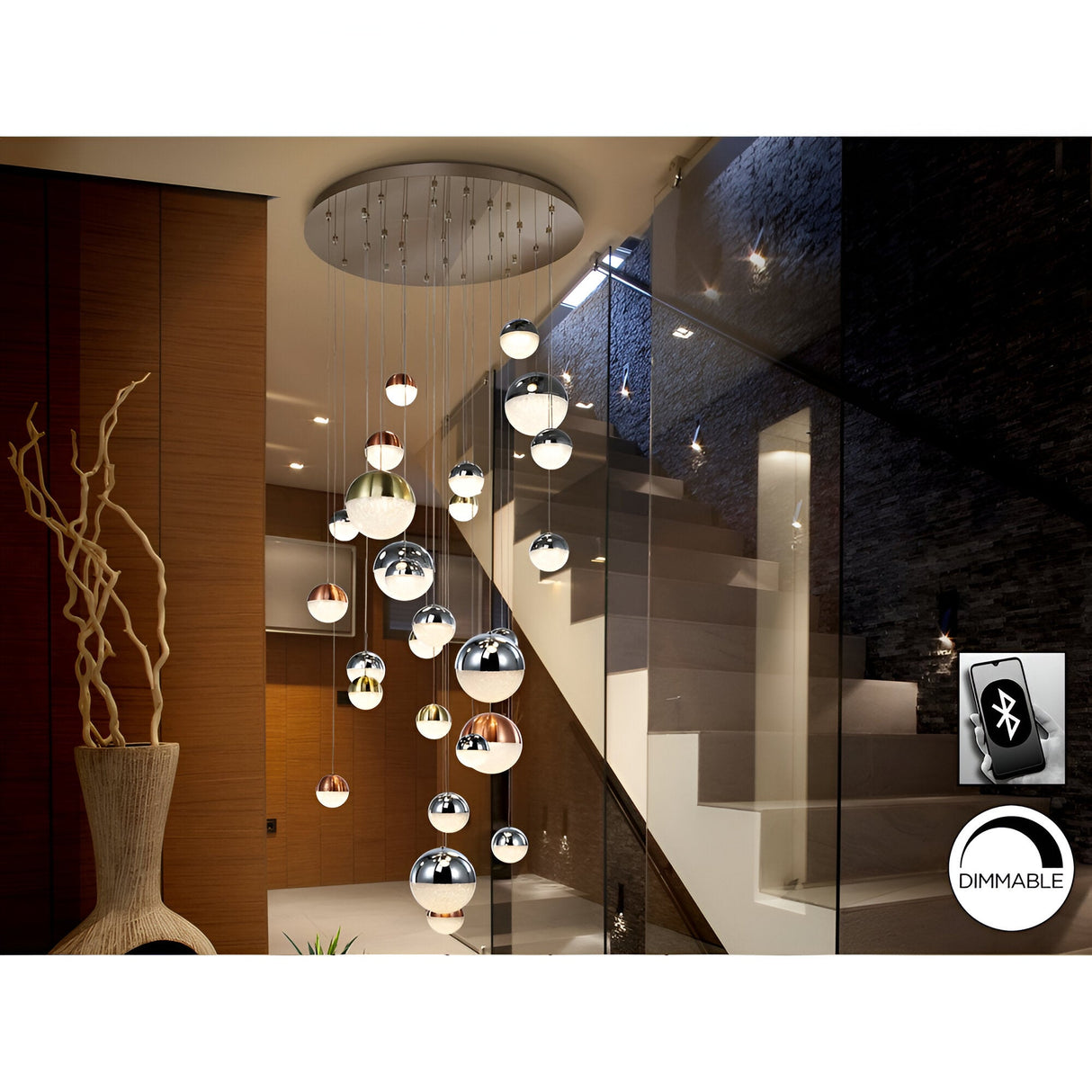 Sphere 27 Light Dimmable LED Cluster Pendant Light 147W 3000K - Multicoloured