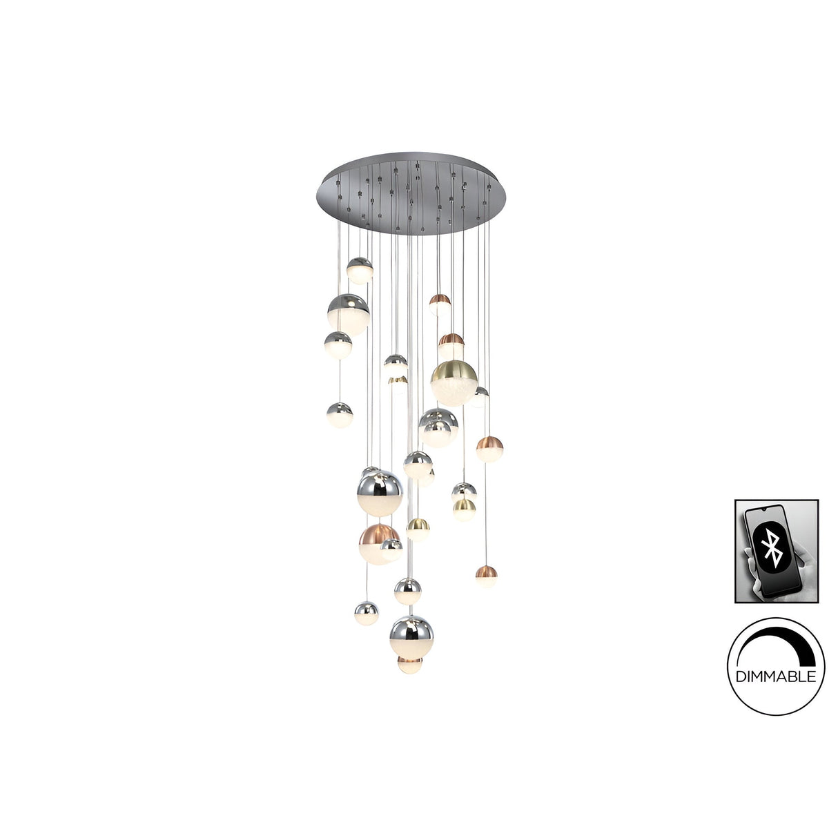 Sphere 27 Light Dimmable CCT LED Large Cluster Pendant Light - Multicoloured