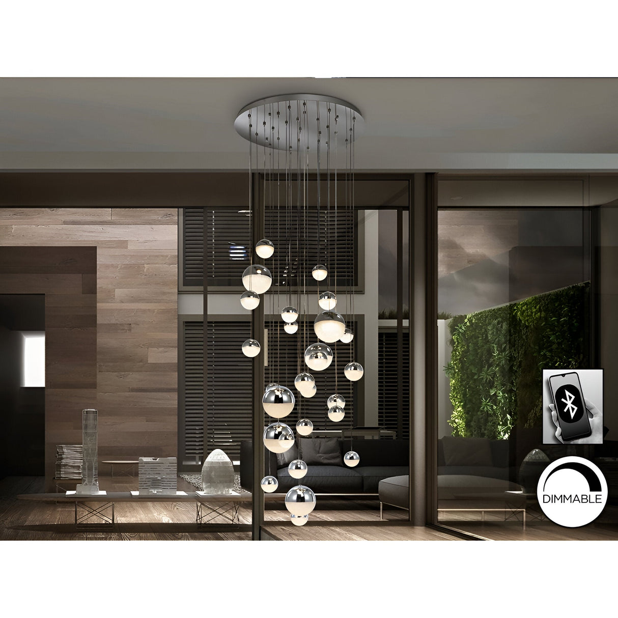 Sphere Dimmable LED Cluster Pendant Light 147W 3000K - Chrome