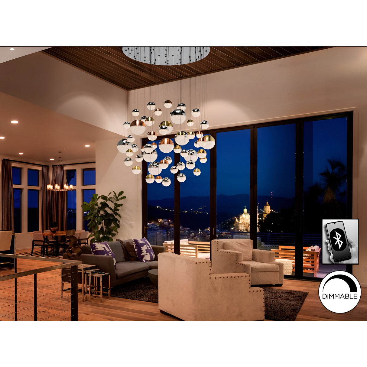 Sphere 55 Light Dimmable LED Cluster Pendant Light 288W 3000K - Multicoloured