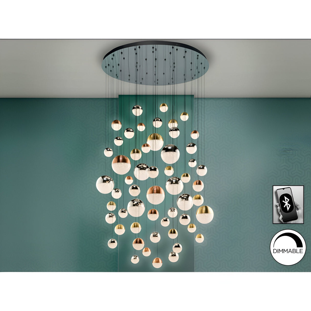 Sphere 55 Light Dimmable LED Cluster Pendant Light 288W 3000K - Multicoloured