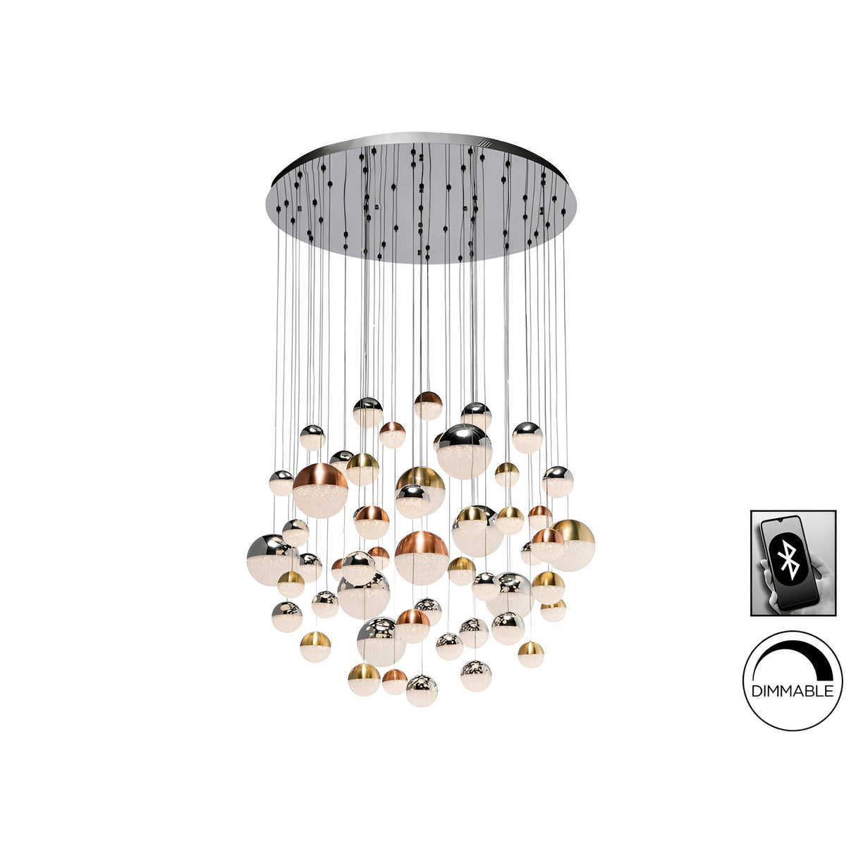 Sphere 55 Light Dimmable LED Cluster Pendant Light 288W 3000K - Multicoloured