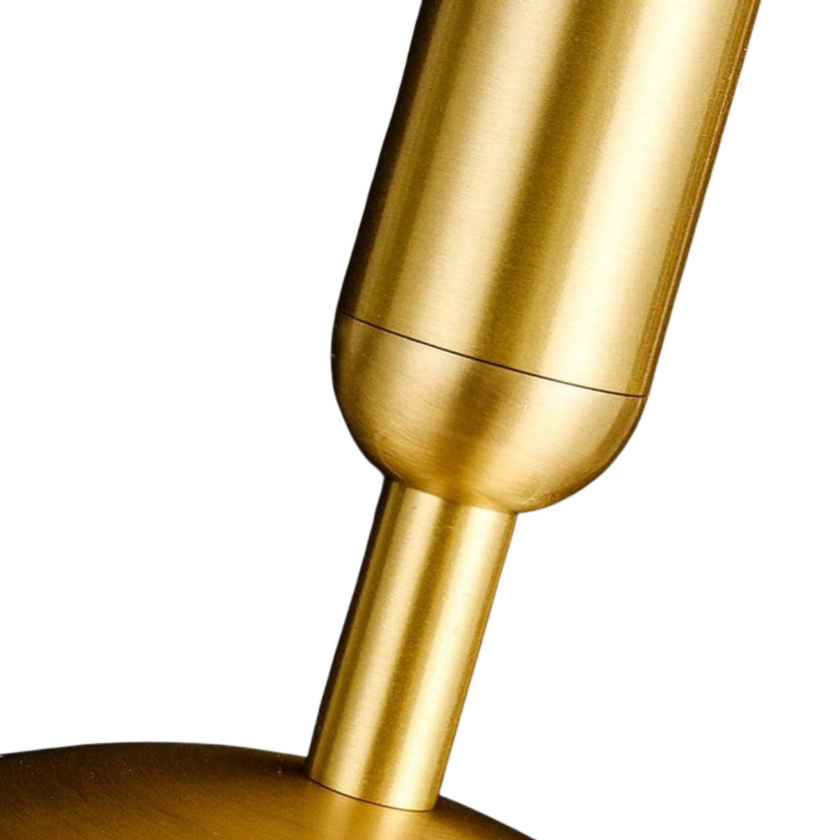 Close-up of the Lucentis 1 Light Globe Alabaster Single Pendant Light in soft white & brass, featuring a smooth cylindrical stem and round base, highlighted by its modern metallic finish against a white background.