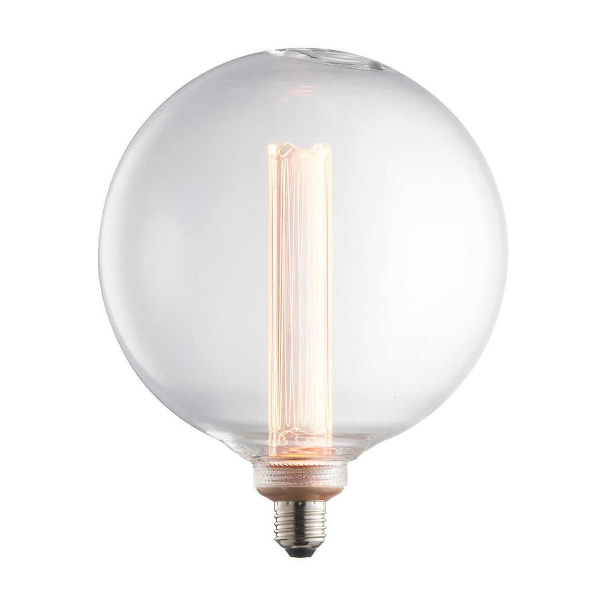 Endon 2.8W E27 LED clear globe bulb with warm white etched acrylic sleeve diffuser inside a large round glass shell, shown on a plain white background.
