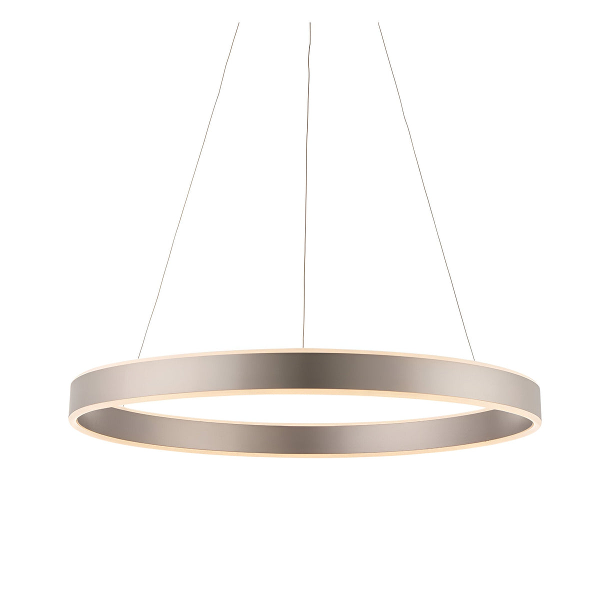 Bramford Pendant in matt nickel with a slim circular ring fitting and frosted white diffuser, suspended on thin cables against a plain white background.