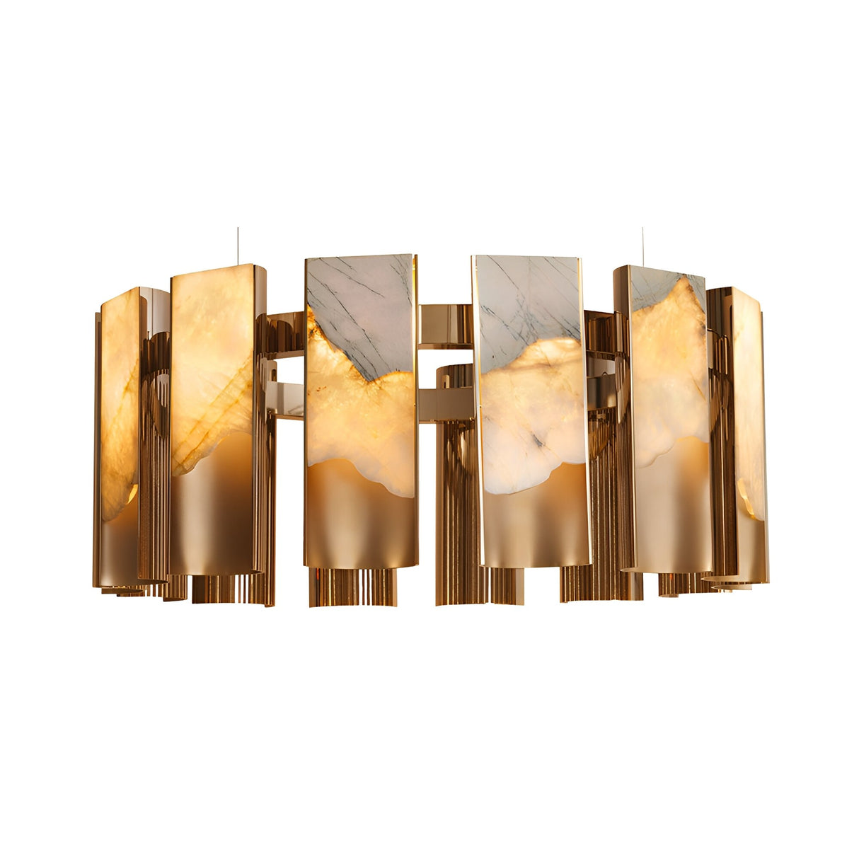 Caelith LED Large Panel Alabaster Chandelier – Brushed Brass