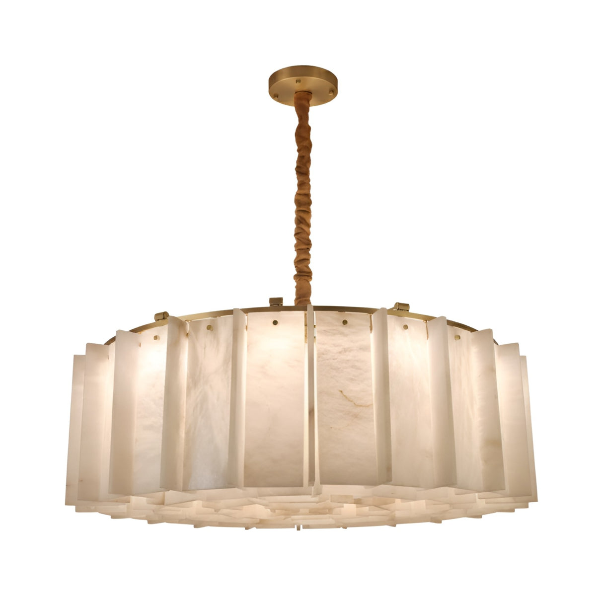 Lunaro 12 Light Circular Panel Alabaster Chandelier – Brushed Brass & Soft White