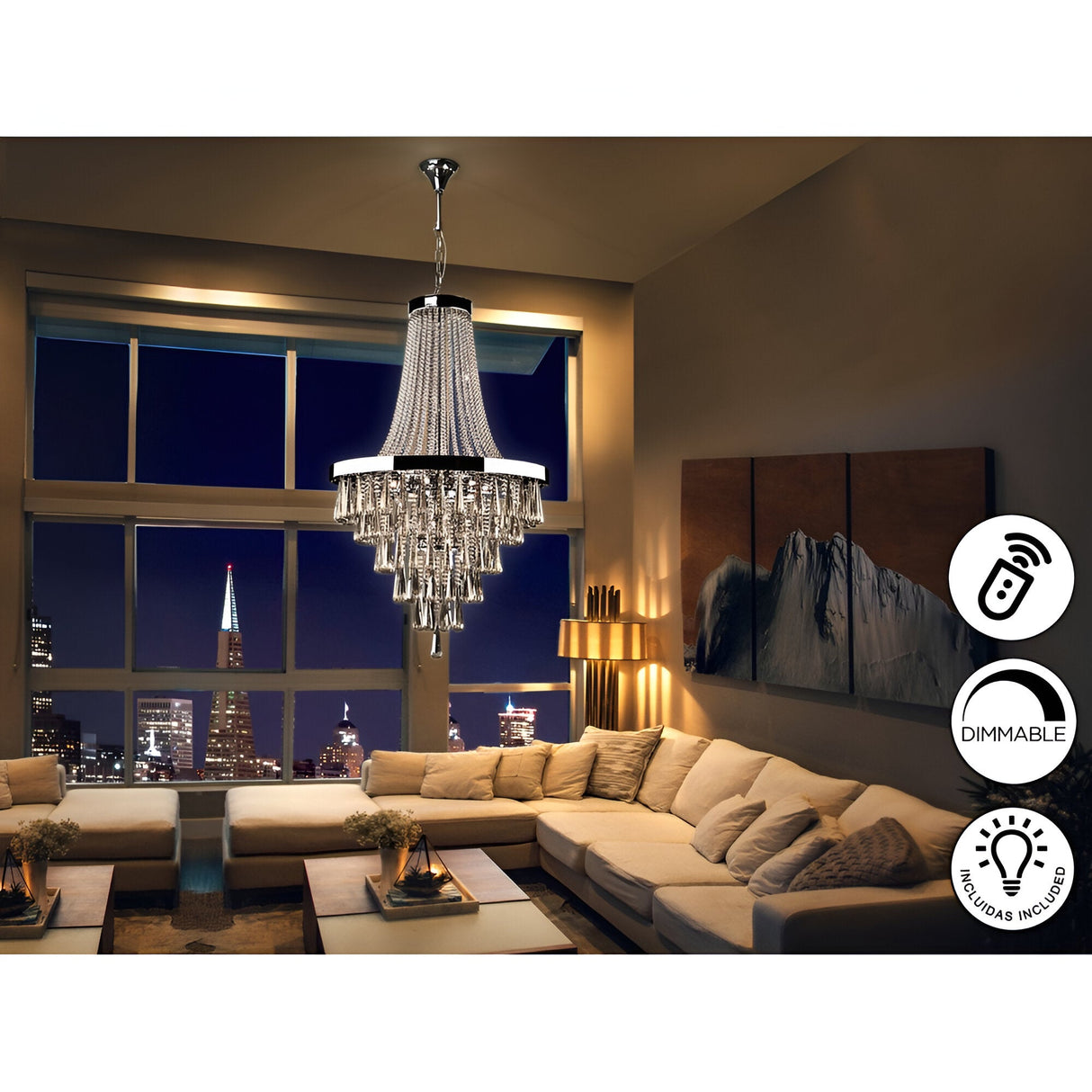 Palace 22 Light K9 Crystal Chandelier - Chrome (With Remote Control)