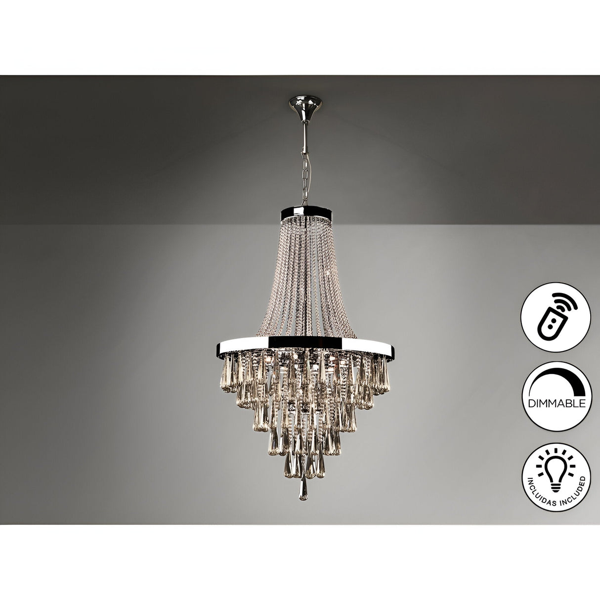 Palace 22 Light K9 Crystal Chandelier - Chrome (With Remote Control)