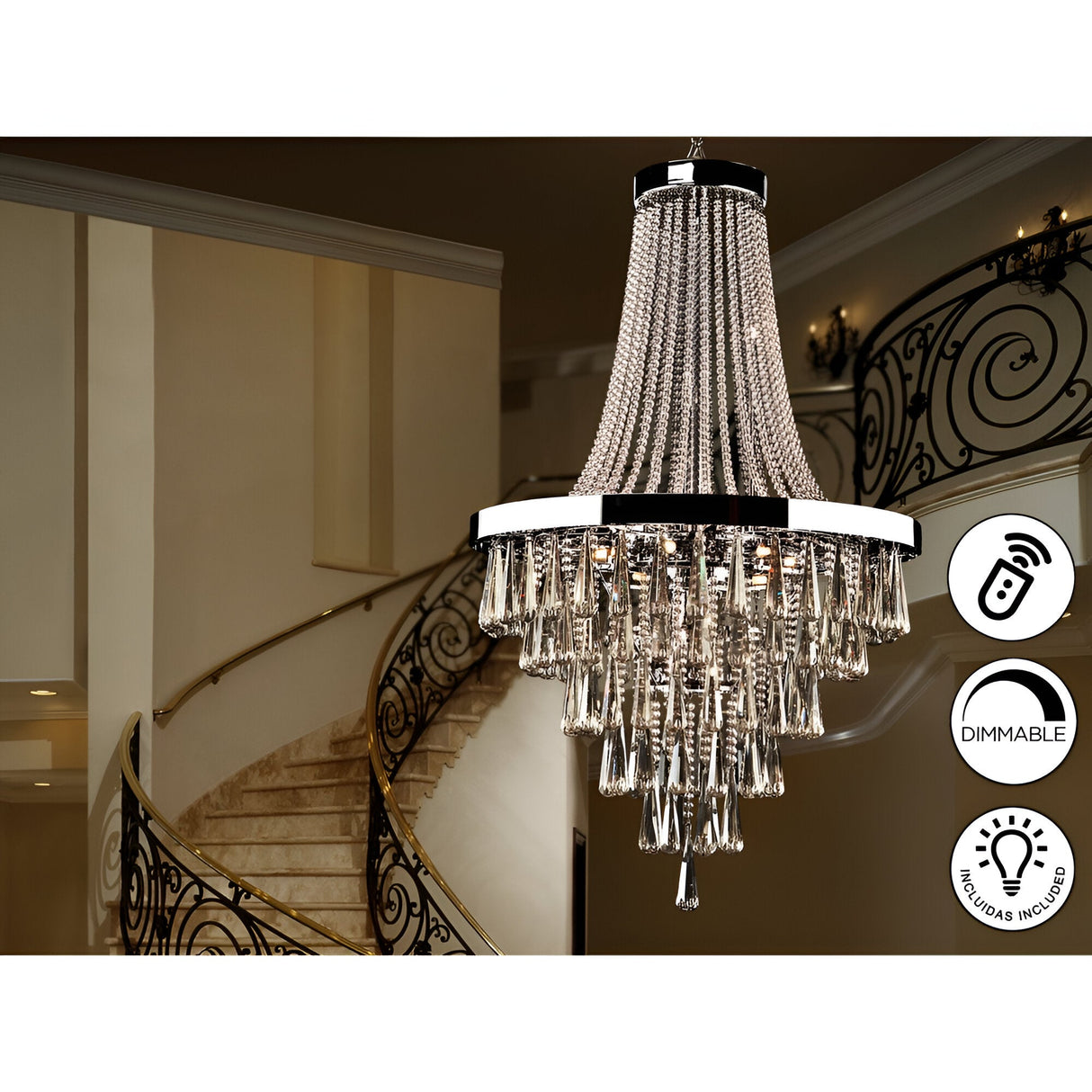 Palace 22 Light K9 Crystal Chandelier - Chrome (With Remote Control)