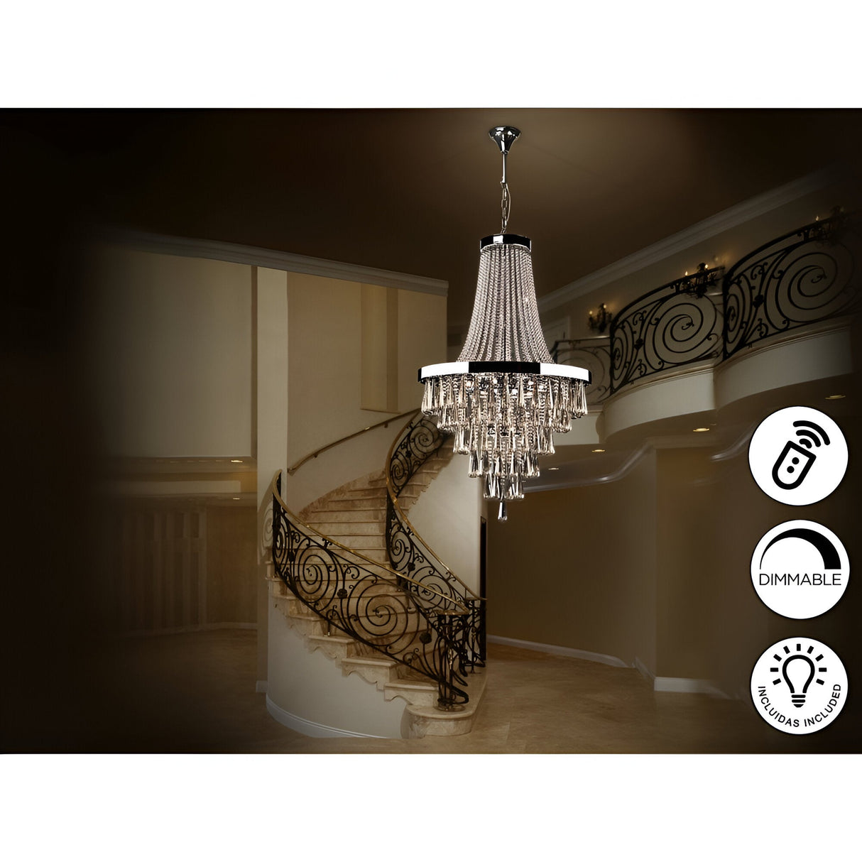 Palace 22 Light K9 Crystal Chandelier - Chrome (With Remote Control)