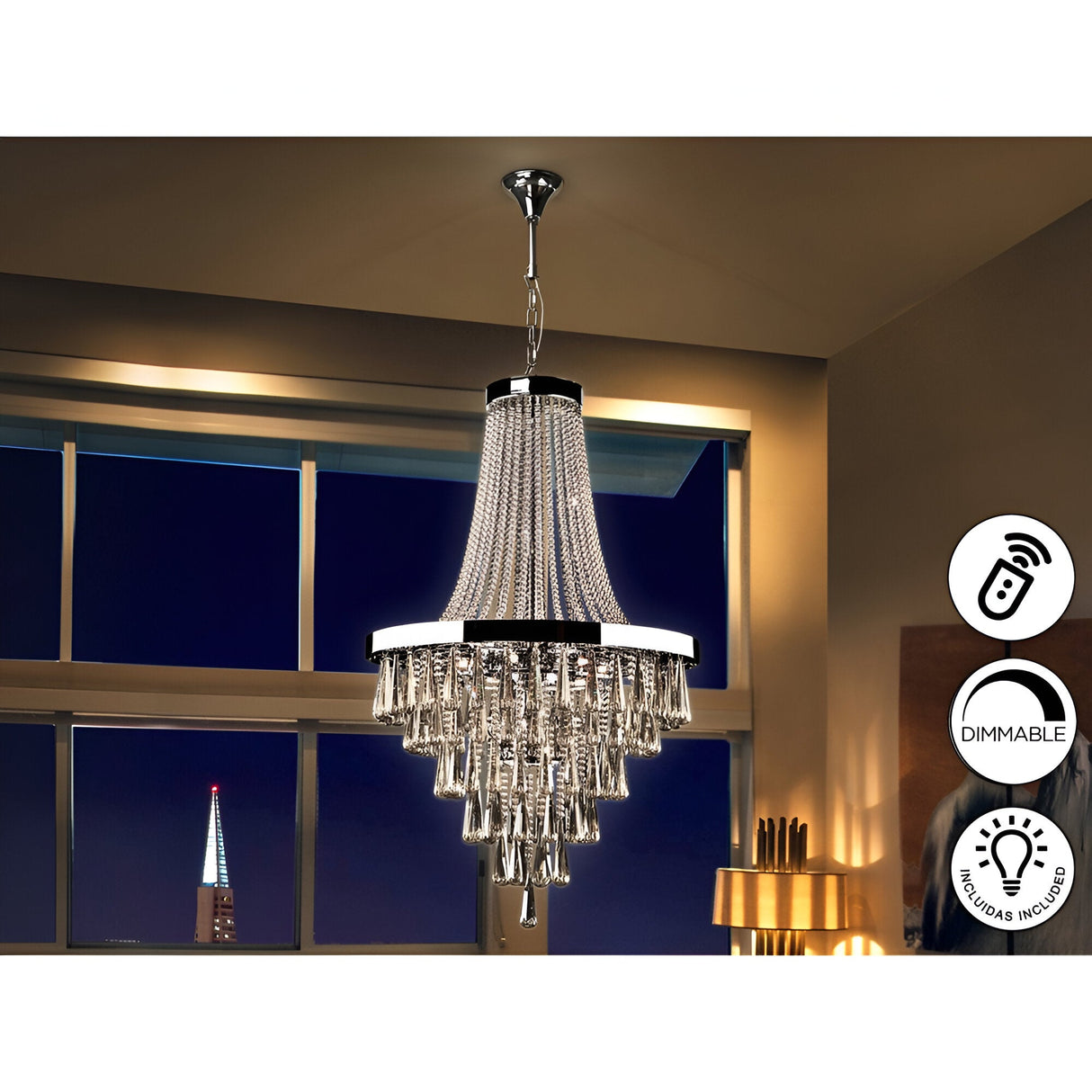 Palace 22 Light K9 Crystal Chandelier - Chrome (With Remote Control)