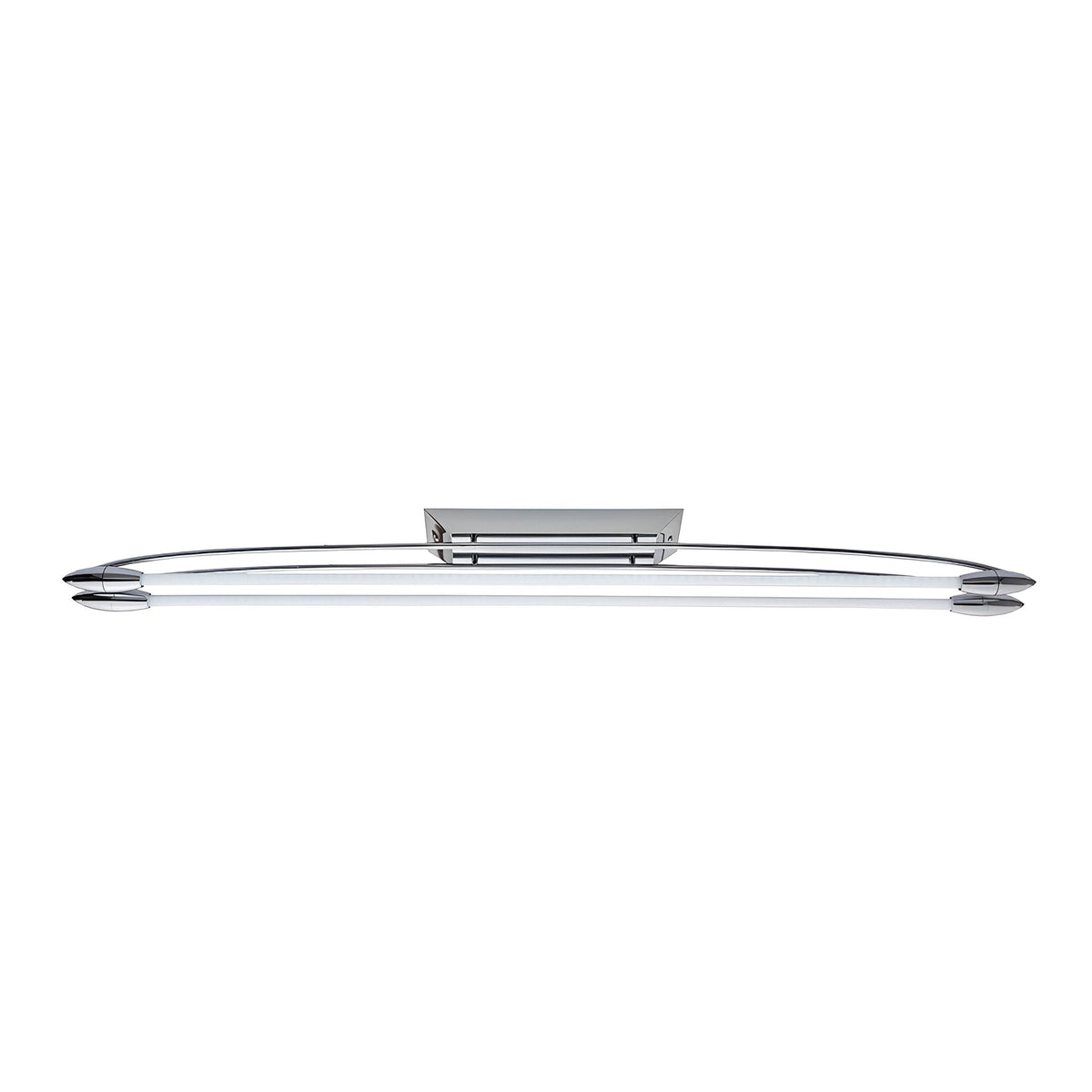 Brencombe 2 Light Medium Linear Ceiling Light in polished chrome with twin white diffusers along a slim metal bar, shown against a plain white background.