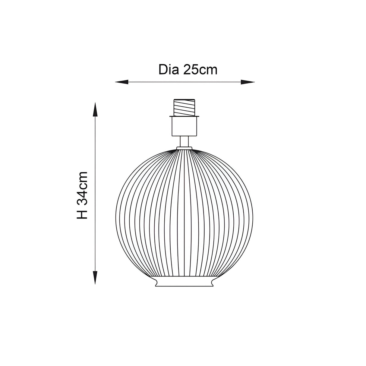 Dimension diagram of the Endon Brockdale table lamp base showing 34cm height and 25cm diameter on a plain white background.