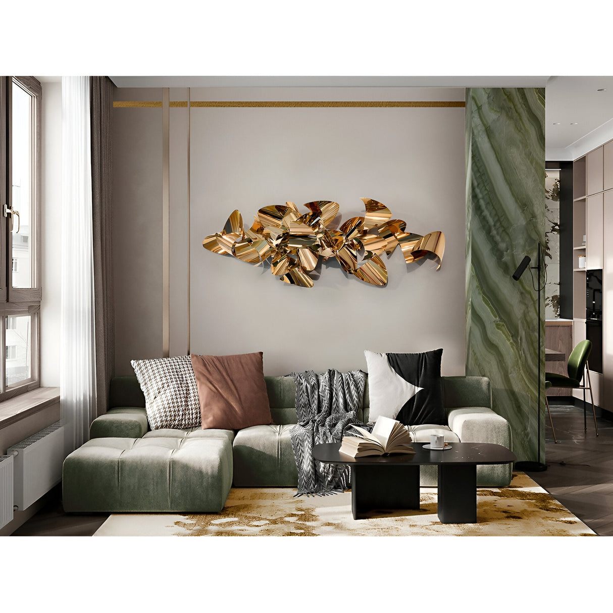 Camile Gold Rose Stainless Steel Wall Art - 160x60cm