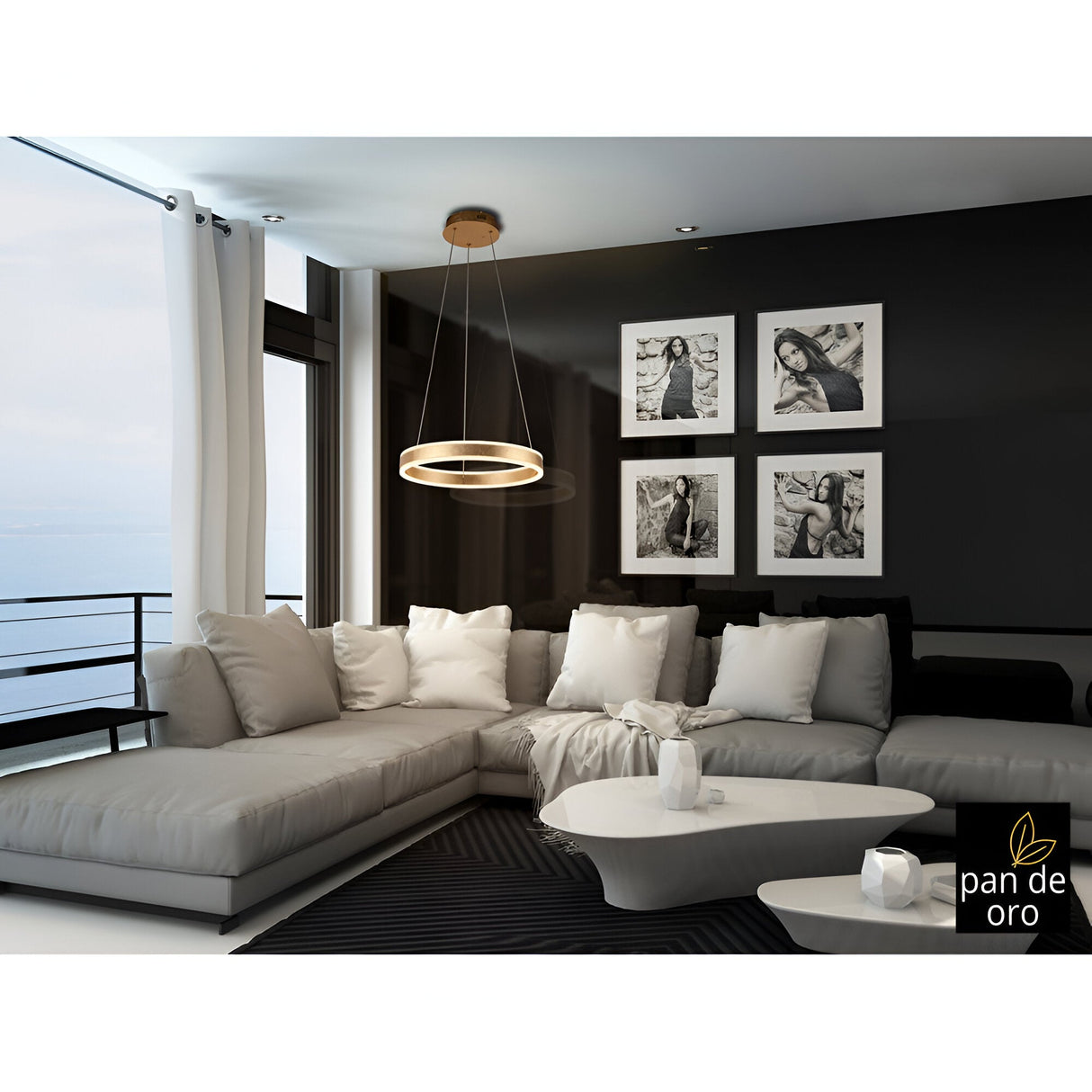 Helia LED Small Circular Suspension Light 55W 3000K - Gold Leaf