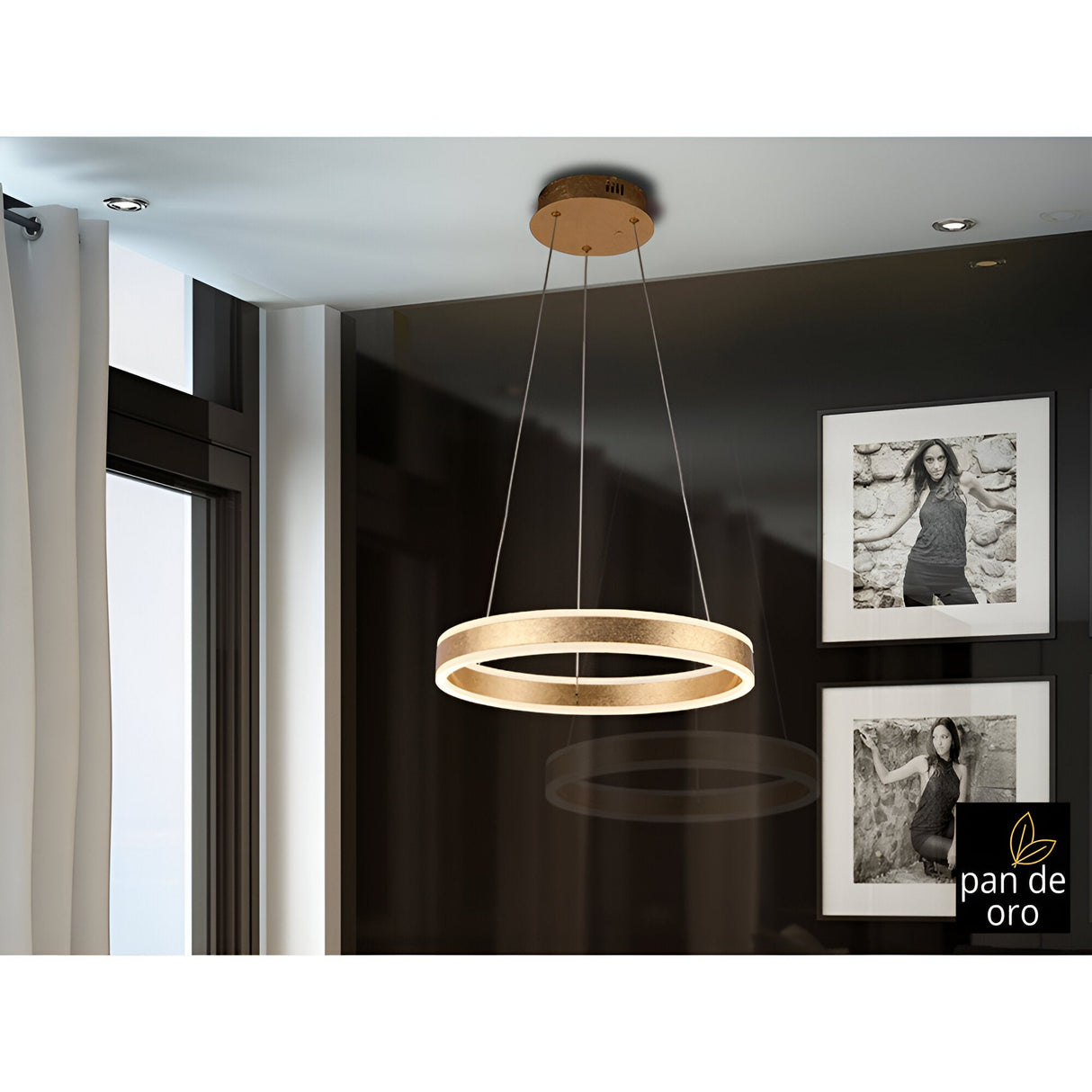 Helia LED Small Circular Suspension Light 55W 3000K - Gold Leaf