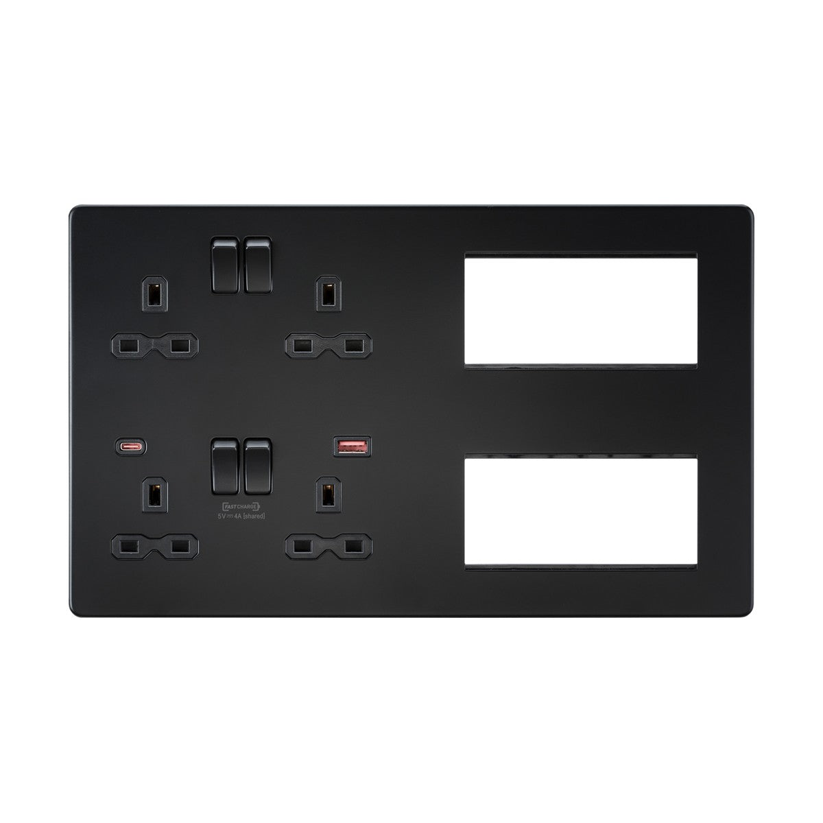 Multimedia Combo Plate + Dual USB A+C 12V DC 1.5A (Max. 18W) - Matt Black w/Black Insert