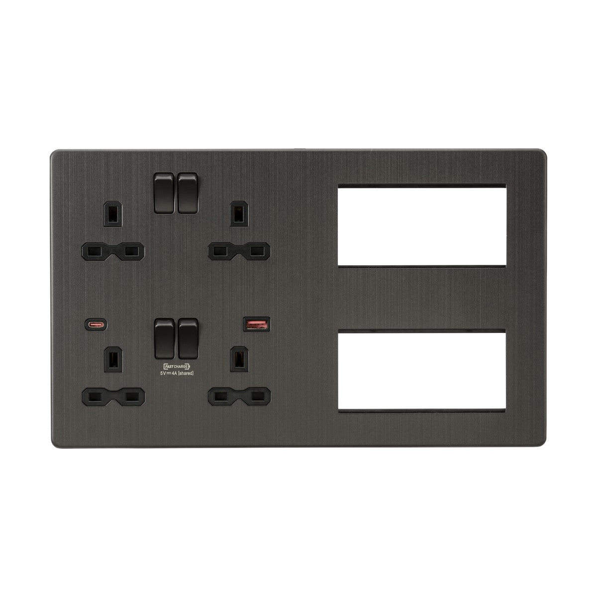 Multimedia Combo Plate + Dual USB A+C 12V DC 1.5A (Max. 18W) - Smoked Bronze w/Black Insert