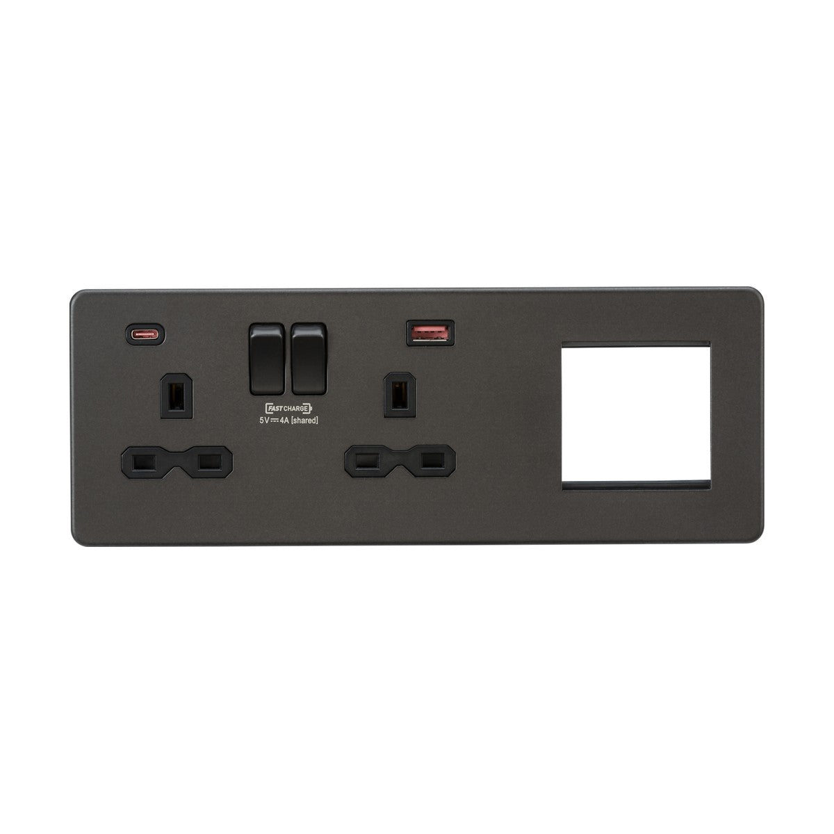 13A 2G DP Socket +2G Modular + Dual USB A+C 12V DC 1.5A (Max. 18W) - Smoked Bronze w/Black Insert