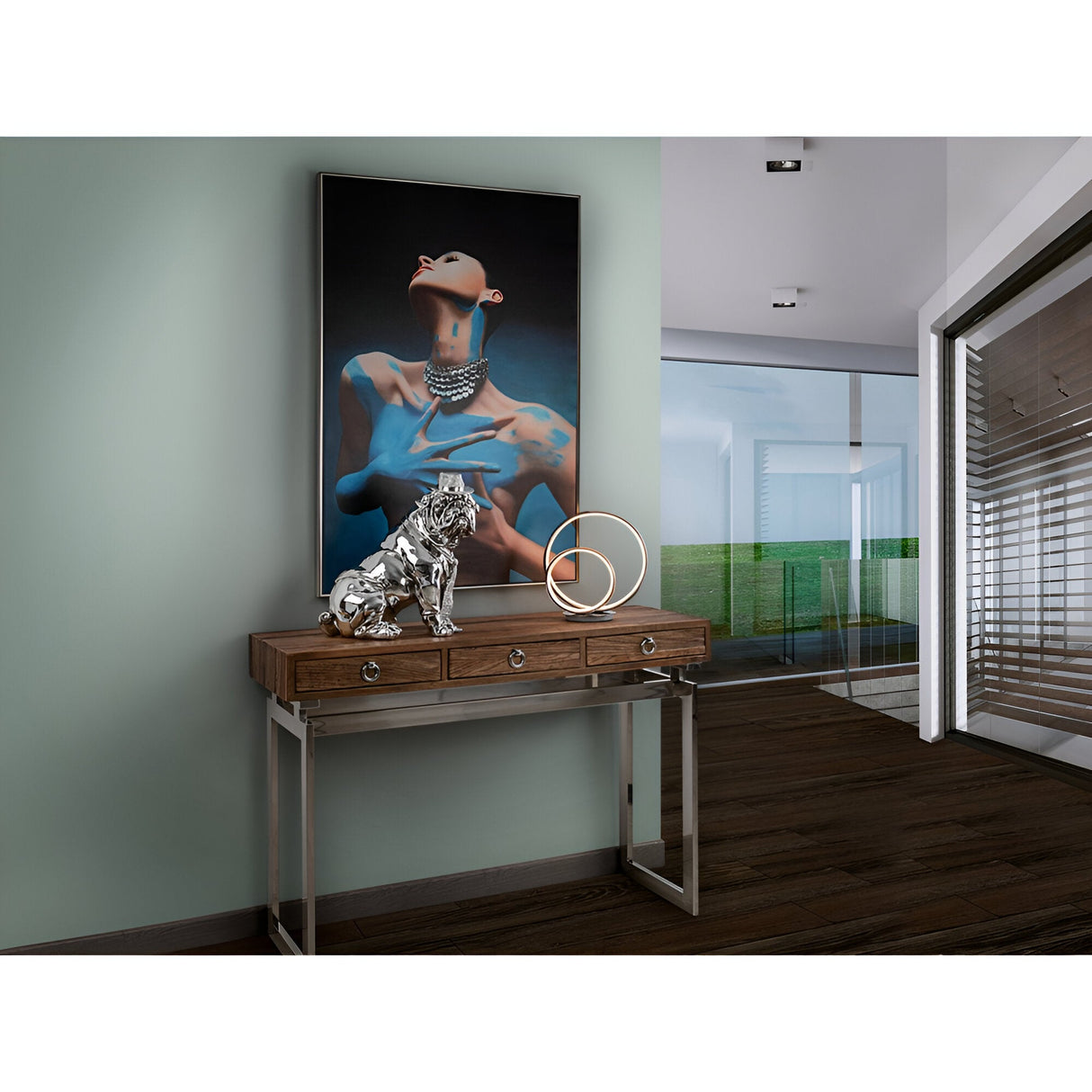 Bull Dog Chrome Electroplated Seated Figurine - 44cm