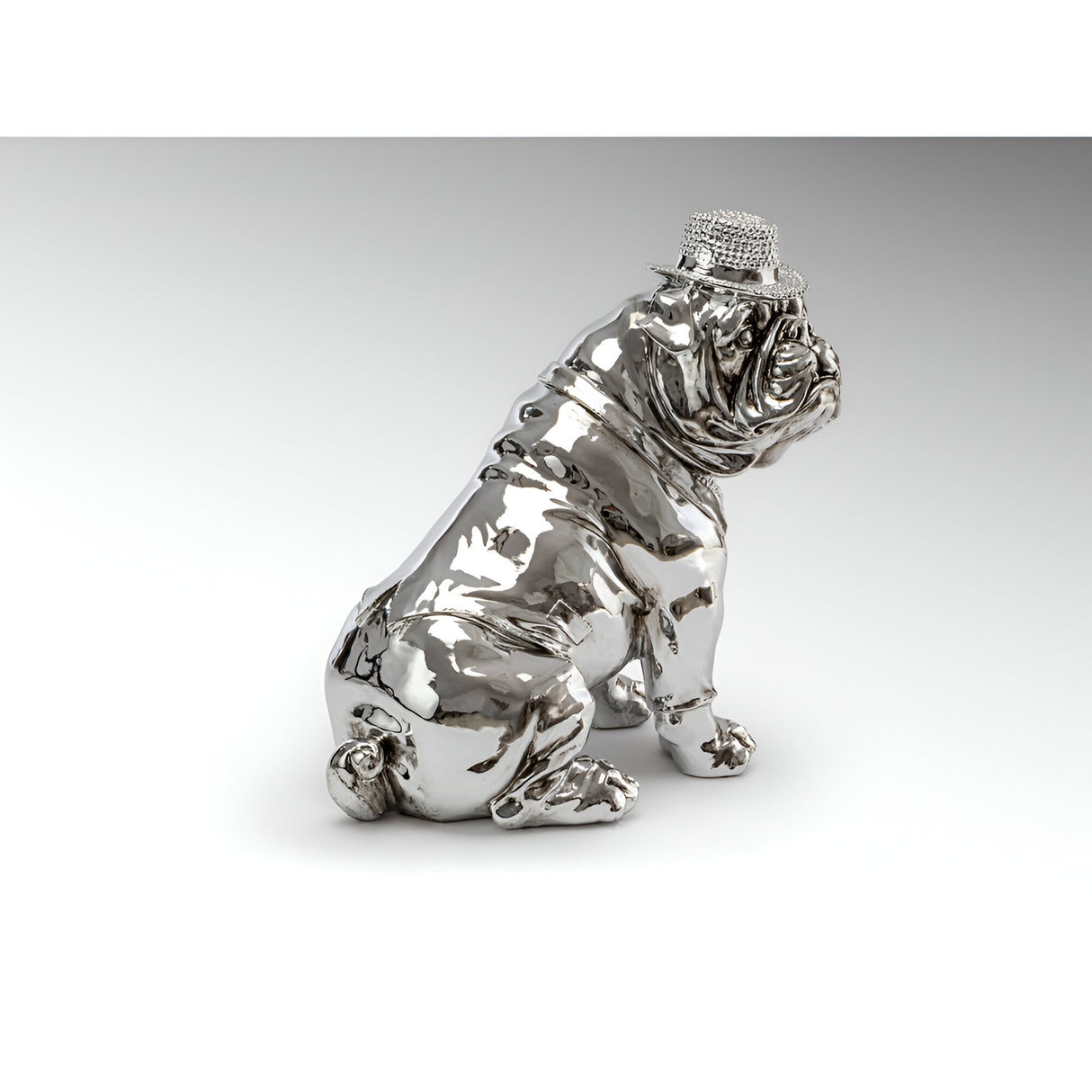 Bull Dog Chrome Electroplated Seated Figurine - 44cm