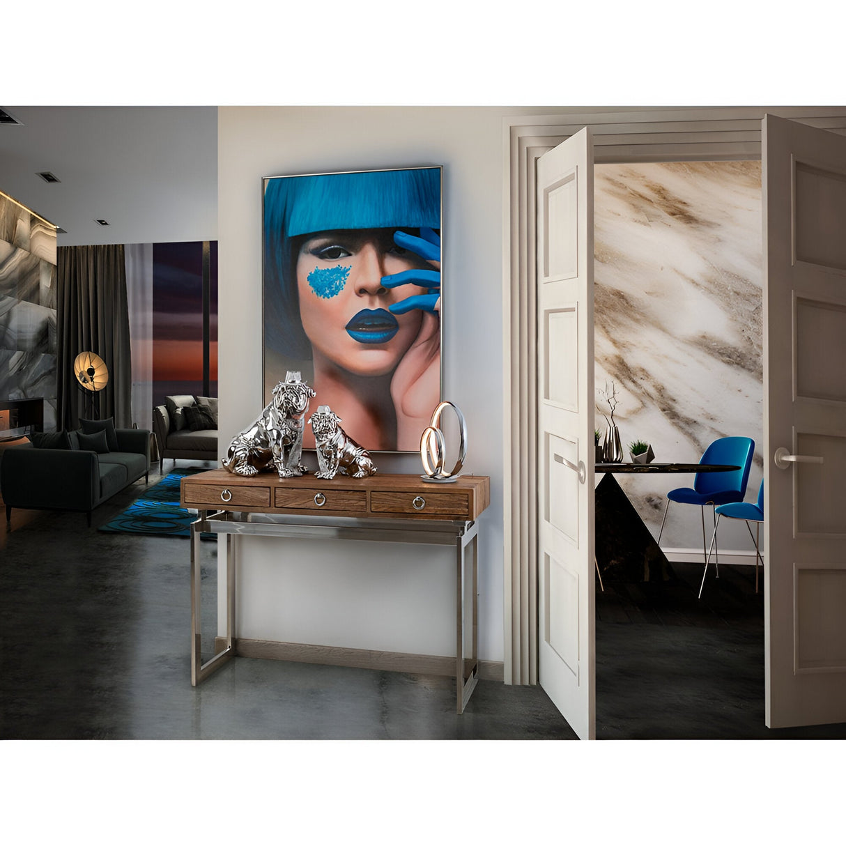 Bull Dog Chrome Electroplated Seated Figurine - 44cm