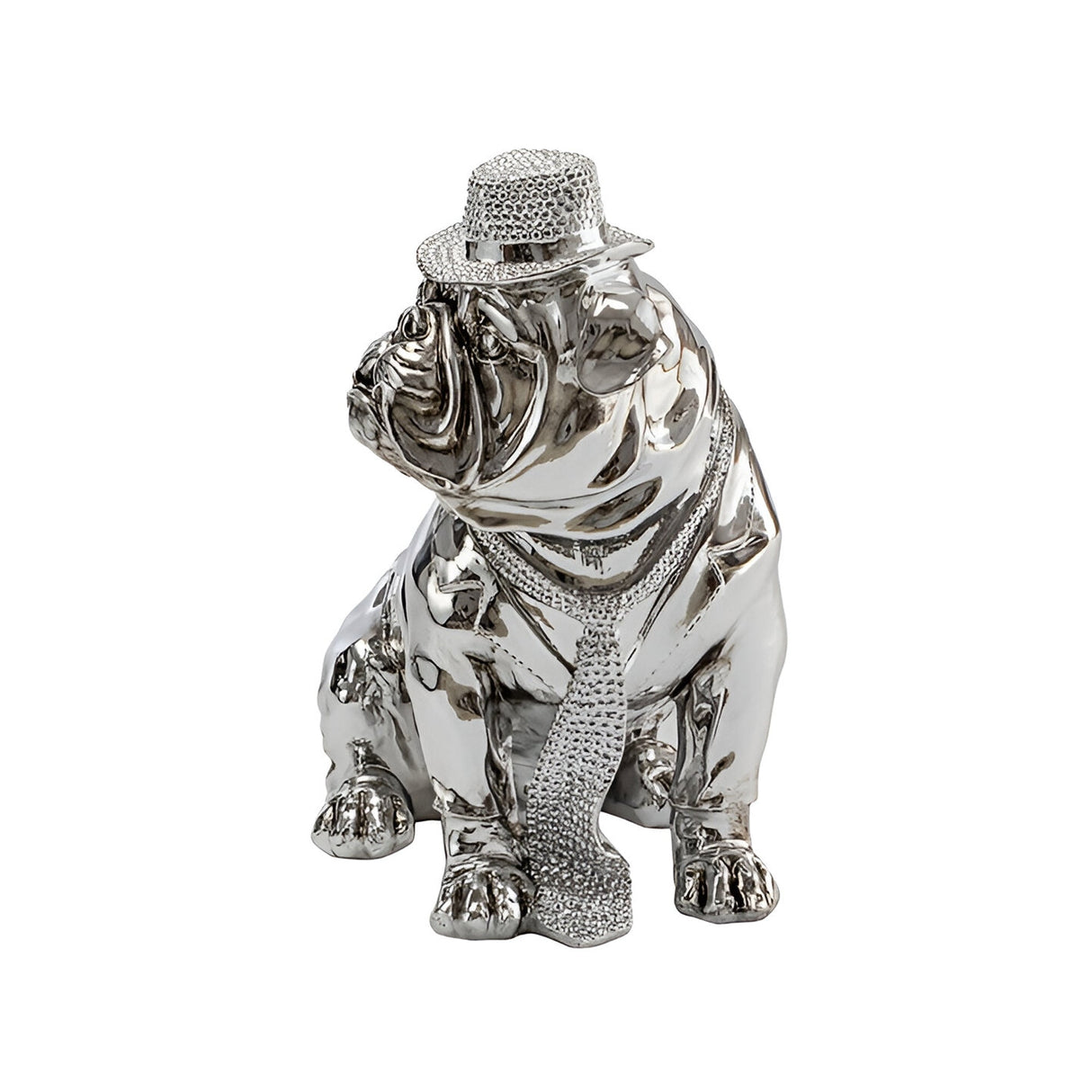 Bull Dog Chrome Electroplated Seated Figurine - 44cm