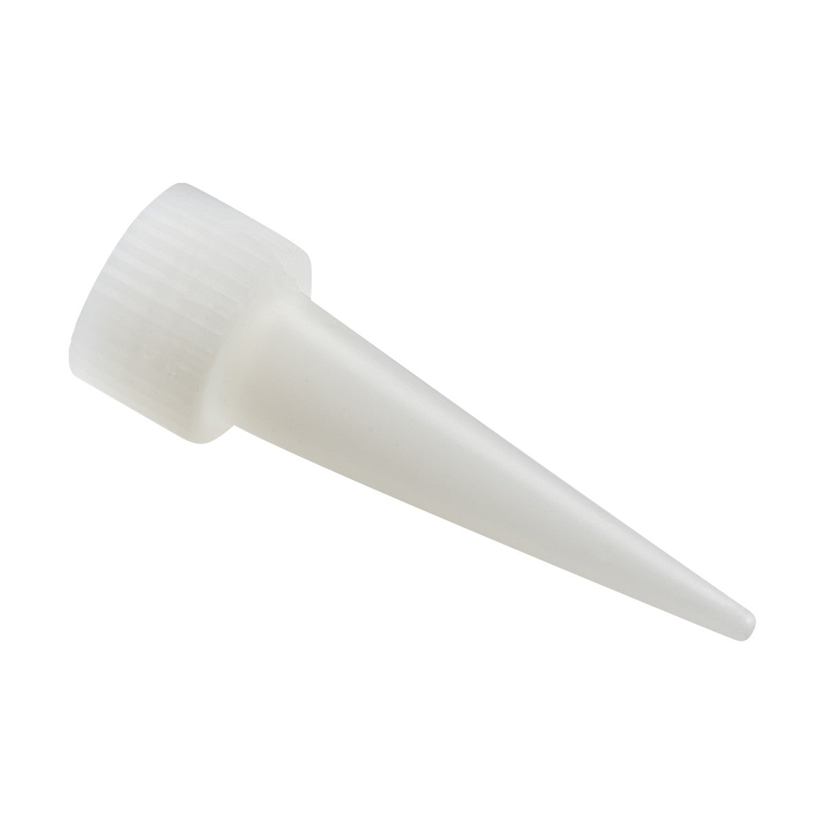A set of ten silicone caps designed for glue bottles, featuring an opaque white polycarbonate cone shape with a ridged cap. These nozzles taper to a narrow tip, making them perfect for precise application when dispensing liquids or products.