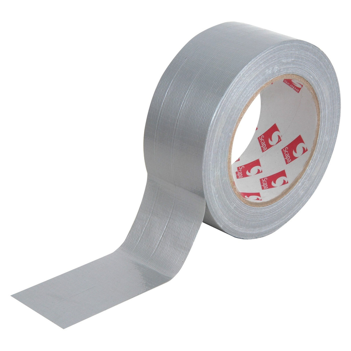A partially unrolled Ultratape Gaffa Tape 40mm x 59M - Silver shows its shiny, textured surface and visible cardboard core on a white background, offering strong adhesive for a reliable hold.