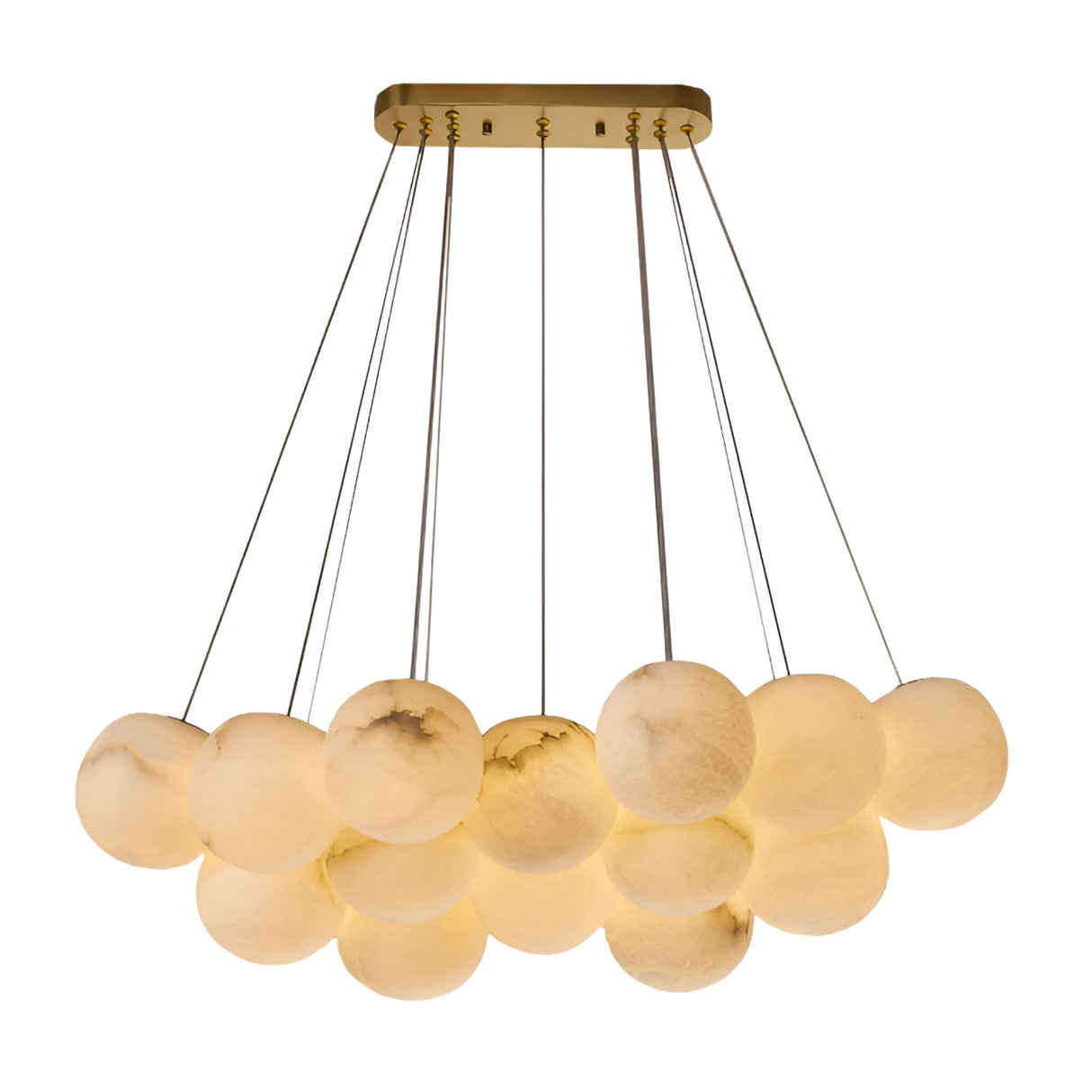 Noctis 14 Light Large Floating Globes Alabaster Chandelier – Brushed Brass