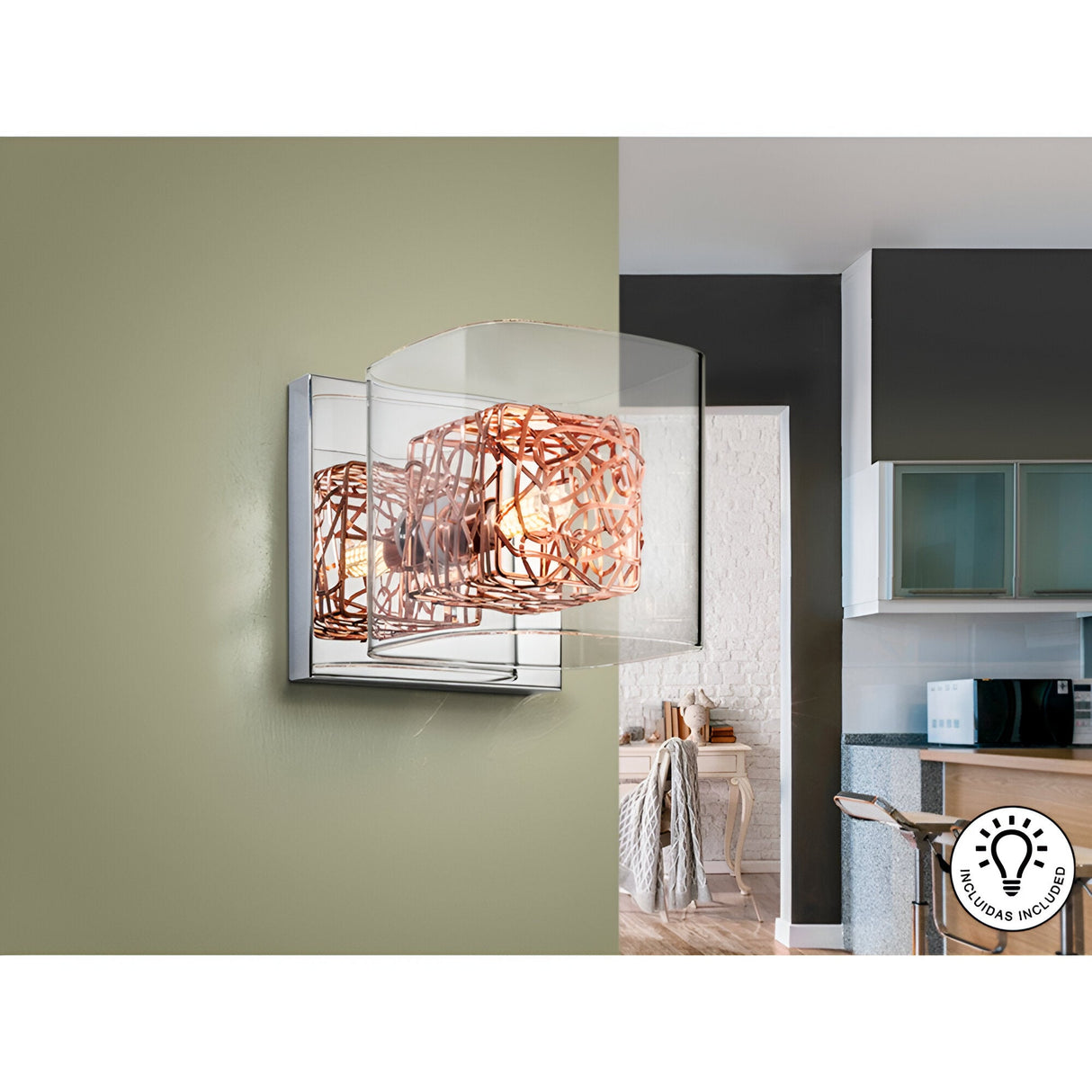 Lios Glass & Wire Wall Light - Copper