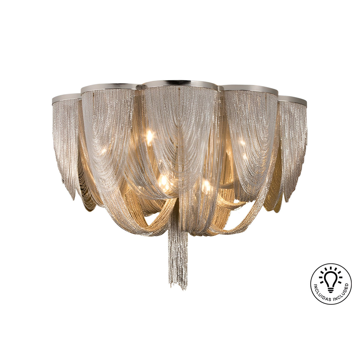 Minerva 10 Light Flush Chandelier - Nickel