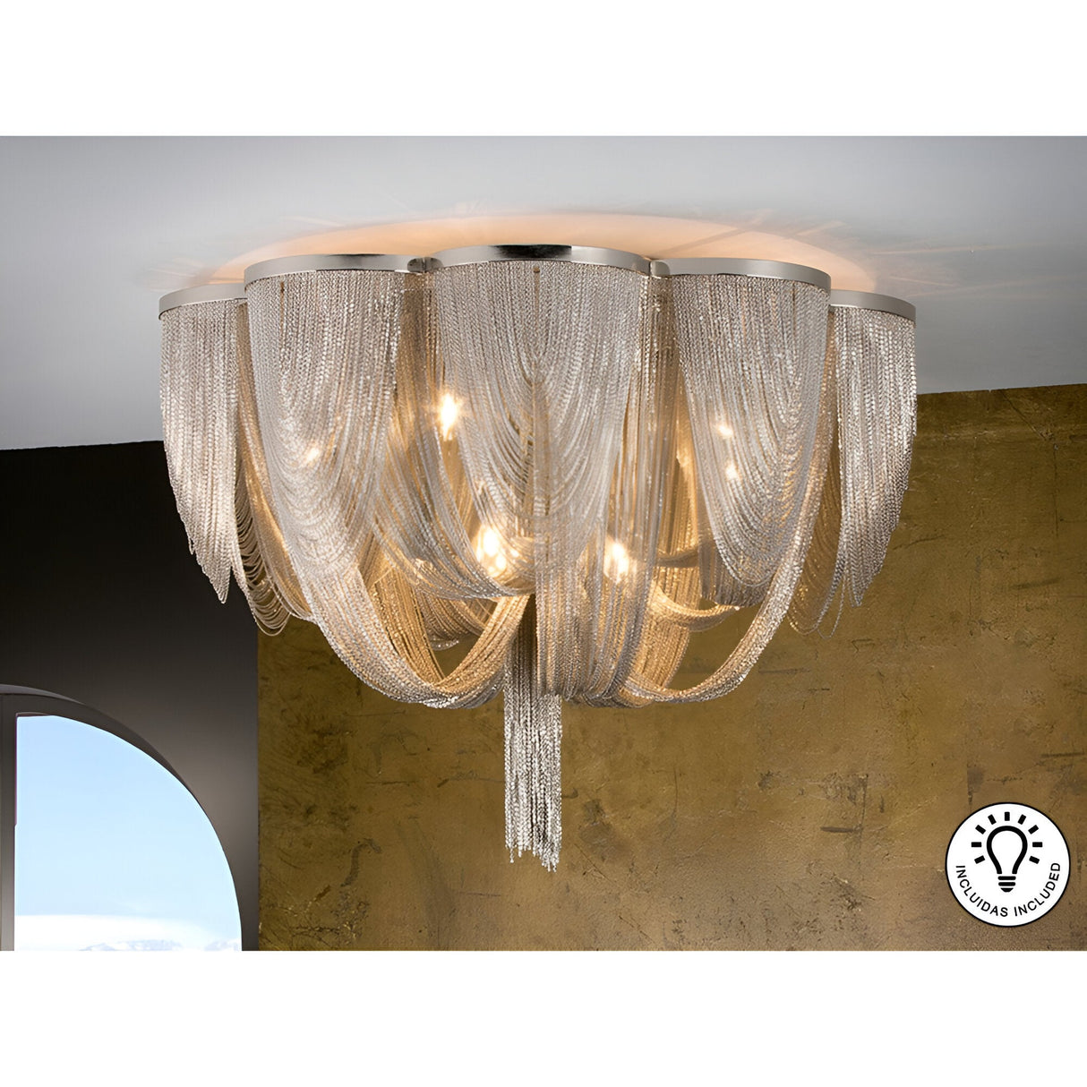 Minerva 10 Light Flush Chandelier - Nickel