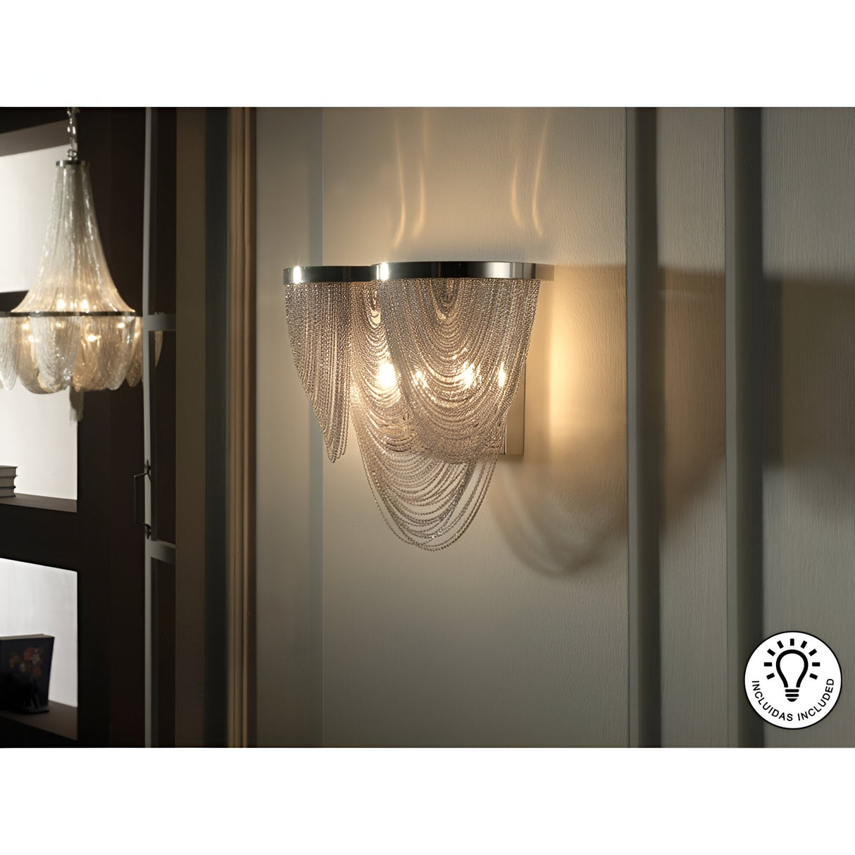 Minerva 2 Light Metal Chain Wall Light - Nickel