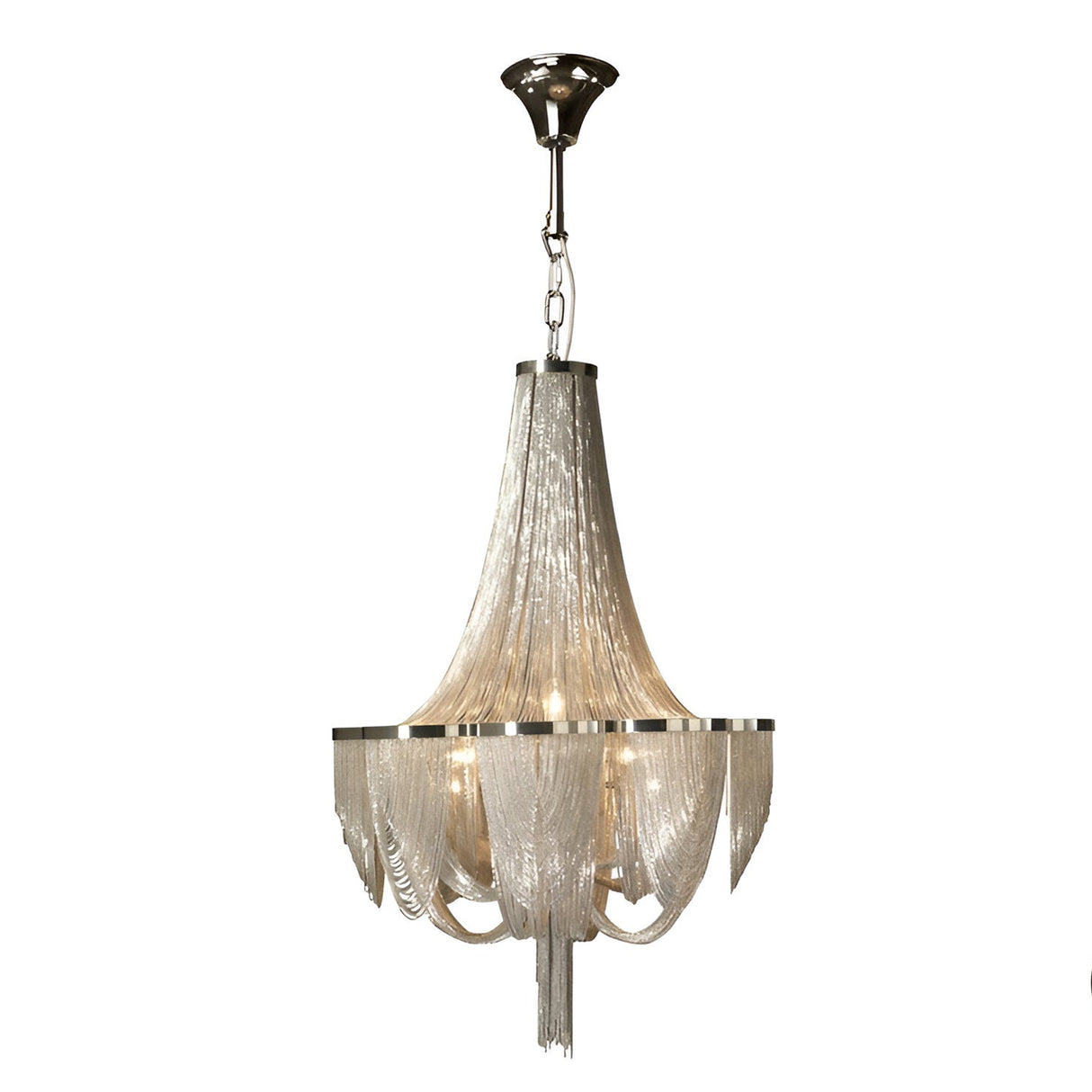 Minerva 10 Light Cascading Chain Strands Chandelier - Nickel
