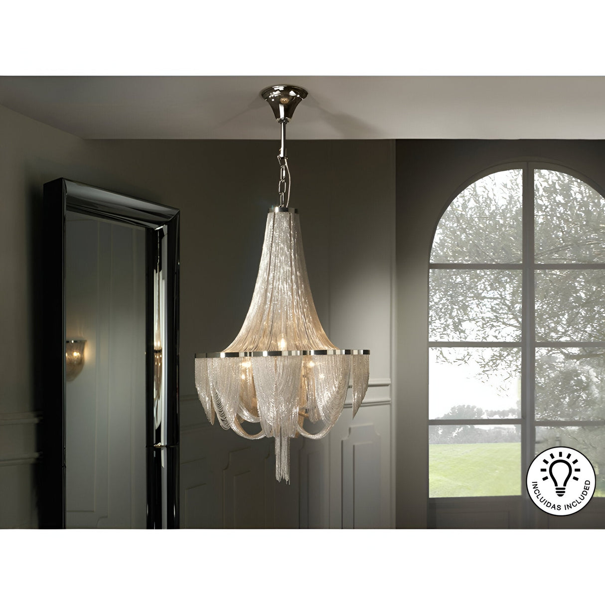 Minerva 10 Light Cascading Chain Strands Chandelier - Nickel