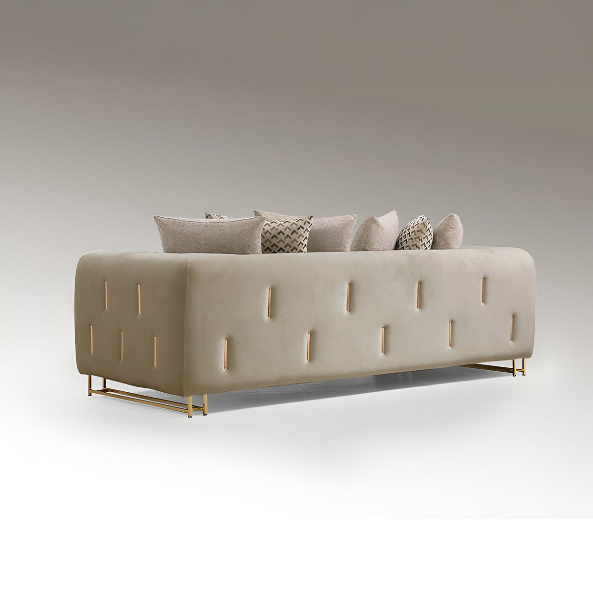 Viena 3 Seater Velvet Sofa - Beige/Gold