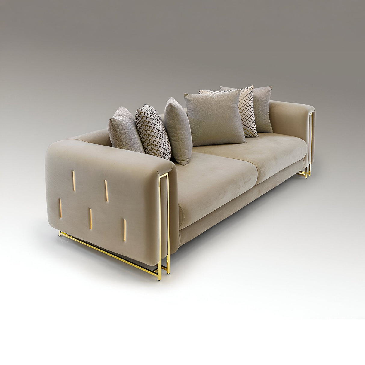 Viena 3 Seater Velvet Sofa - Beige/Gold