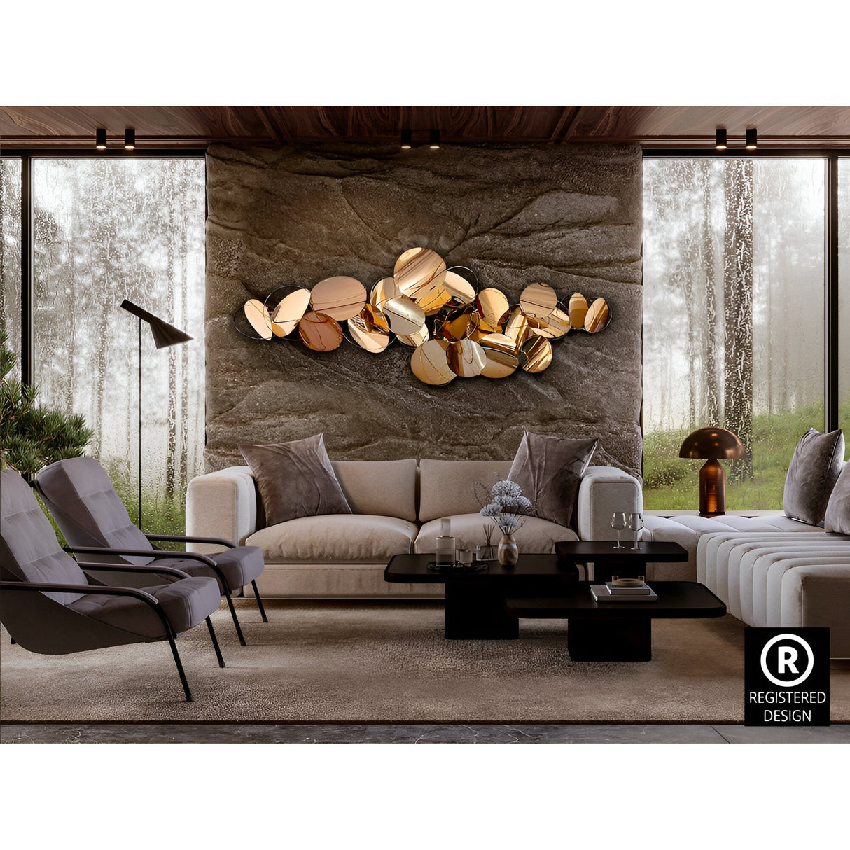 Serenity Gold Rose Stainless Steel Wall Art - 182x65cm