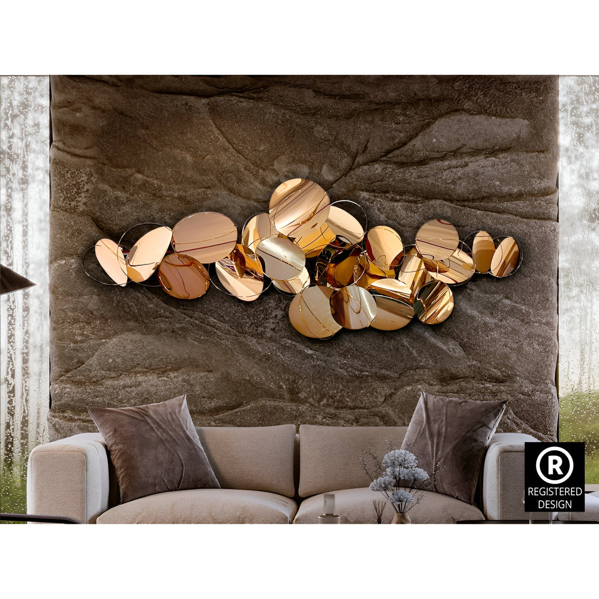 Serenity Gold Rose Stainless Steel Wall Art - 182x65cm