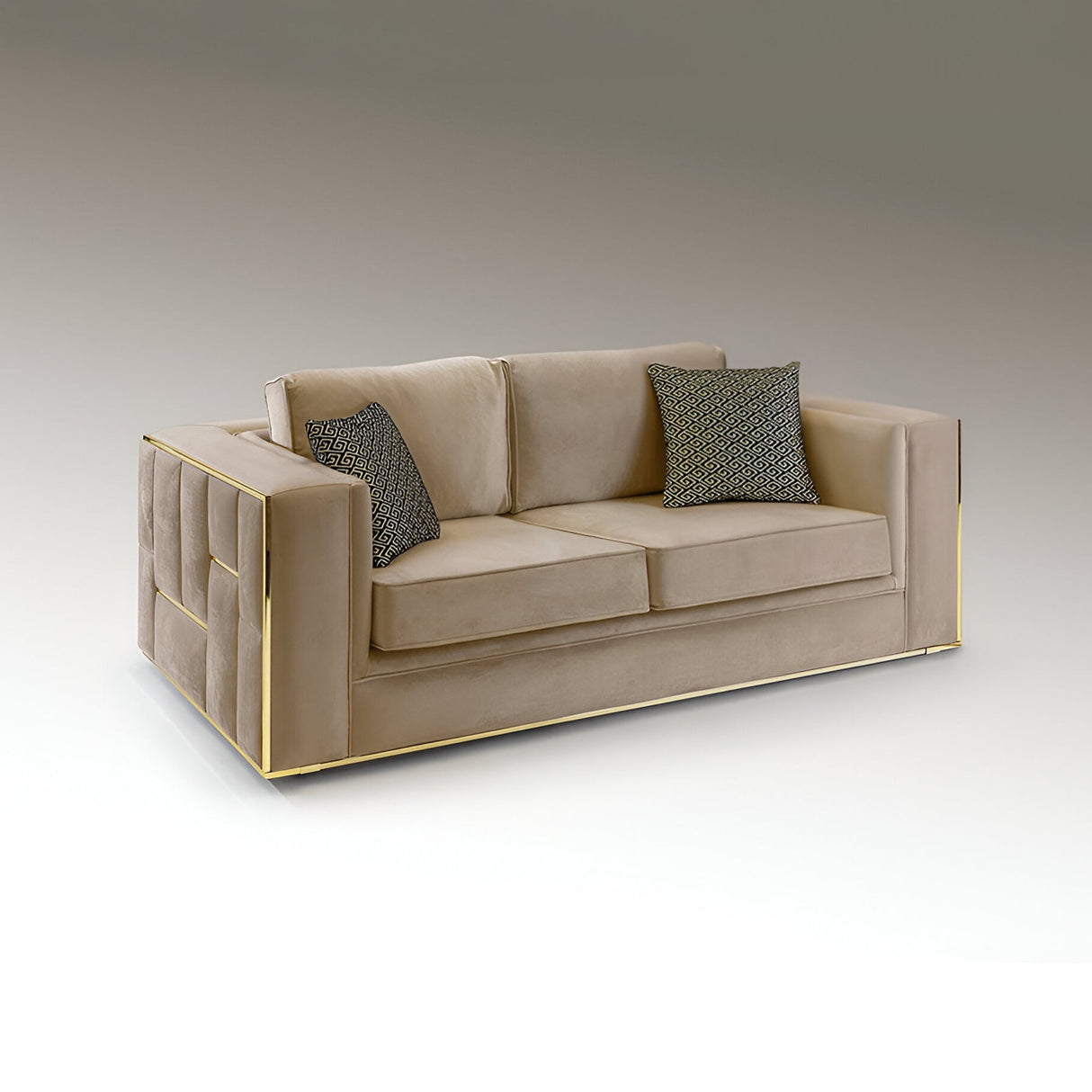 Berlin 2 Seater Velvet Sofa - Beige/Golden