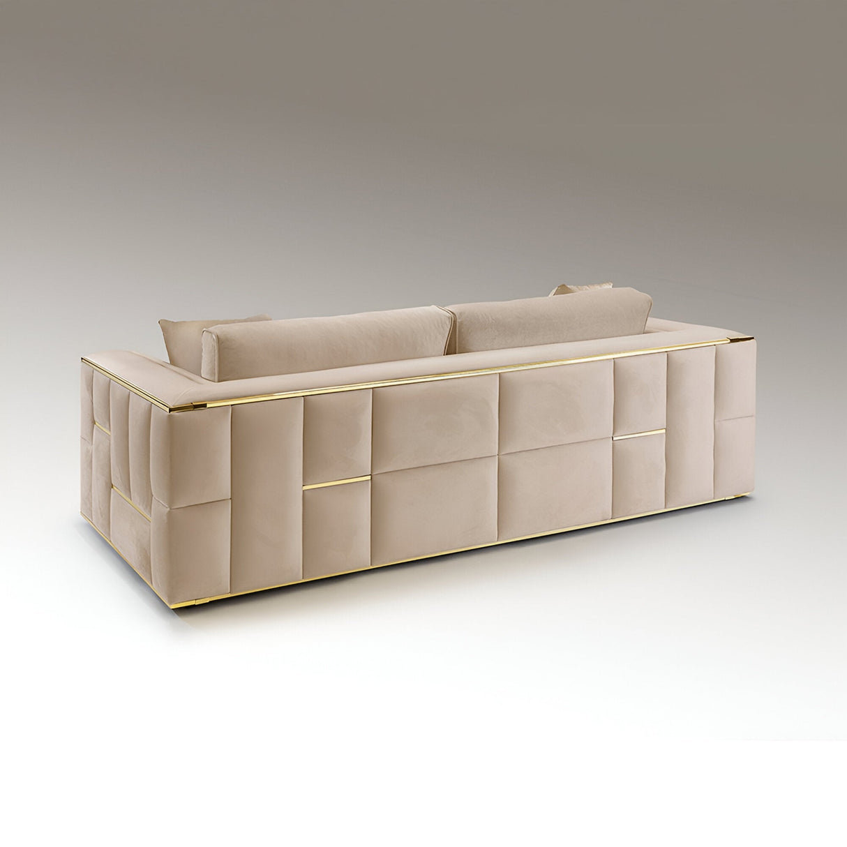 Berlin 3 Seater Velvet Sofa - Beige/Golden