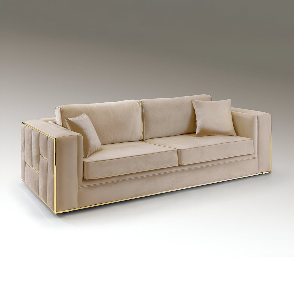 Berlin 3 Seater Velvet Sofa - Beige/Golden