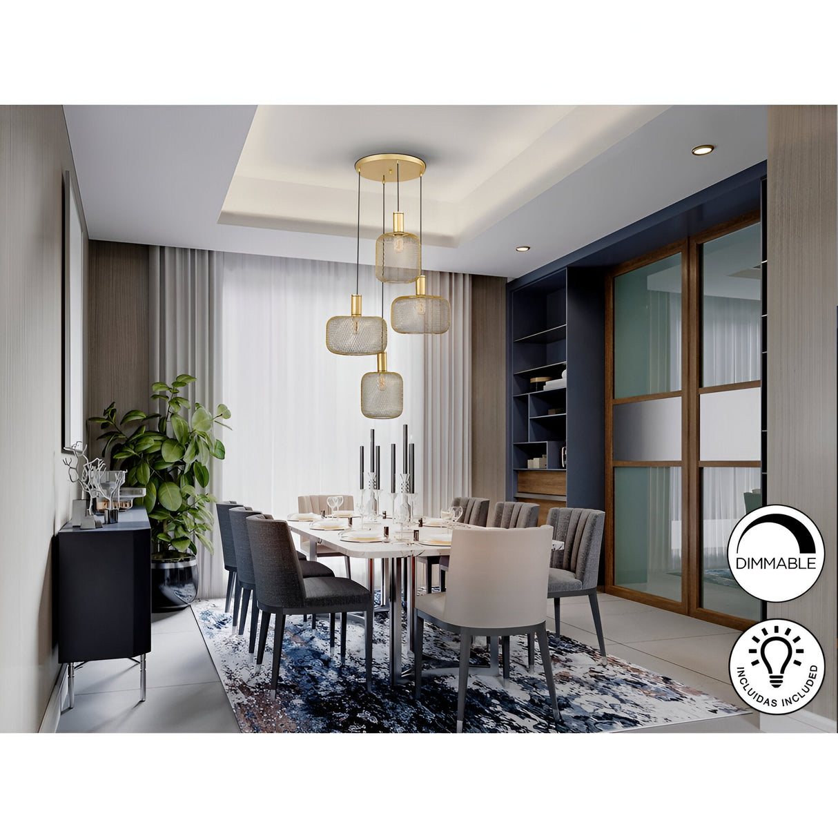 Osiris 4 Light Metal Mesh Cluster Pendant Light - Gold